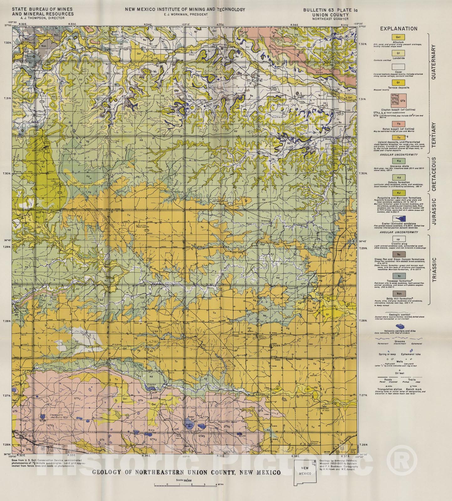 Map : Geology of northeastern Union County, New Mexico, 1959 Cartography Wall Art :