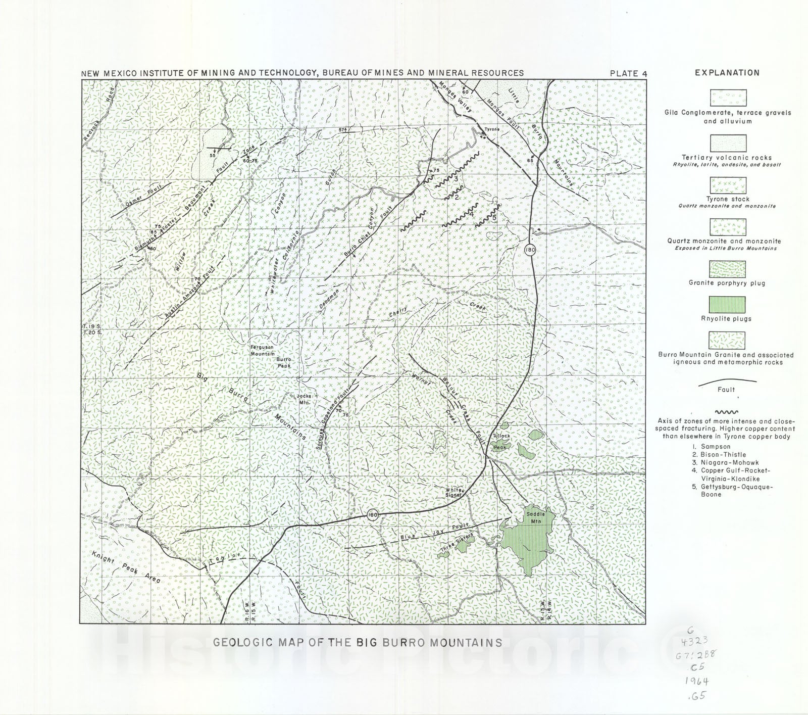 Map : Geologic map of the Big Burro Mountains, 1964 Cartography Wall Art :