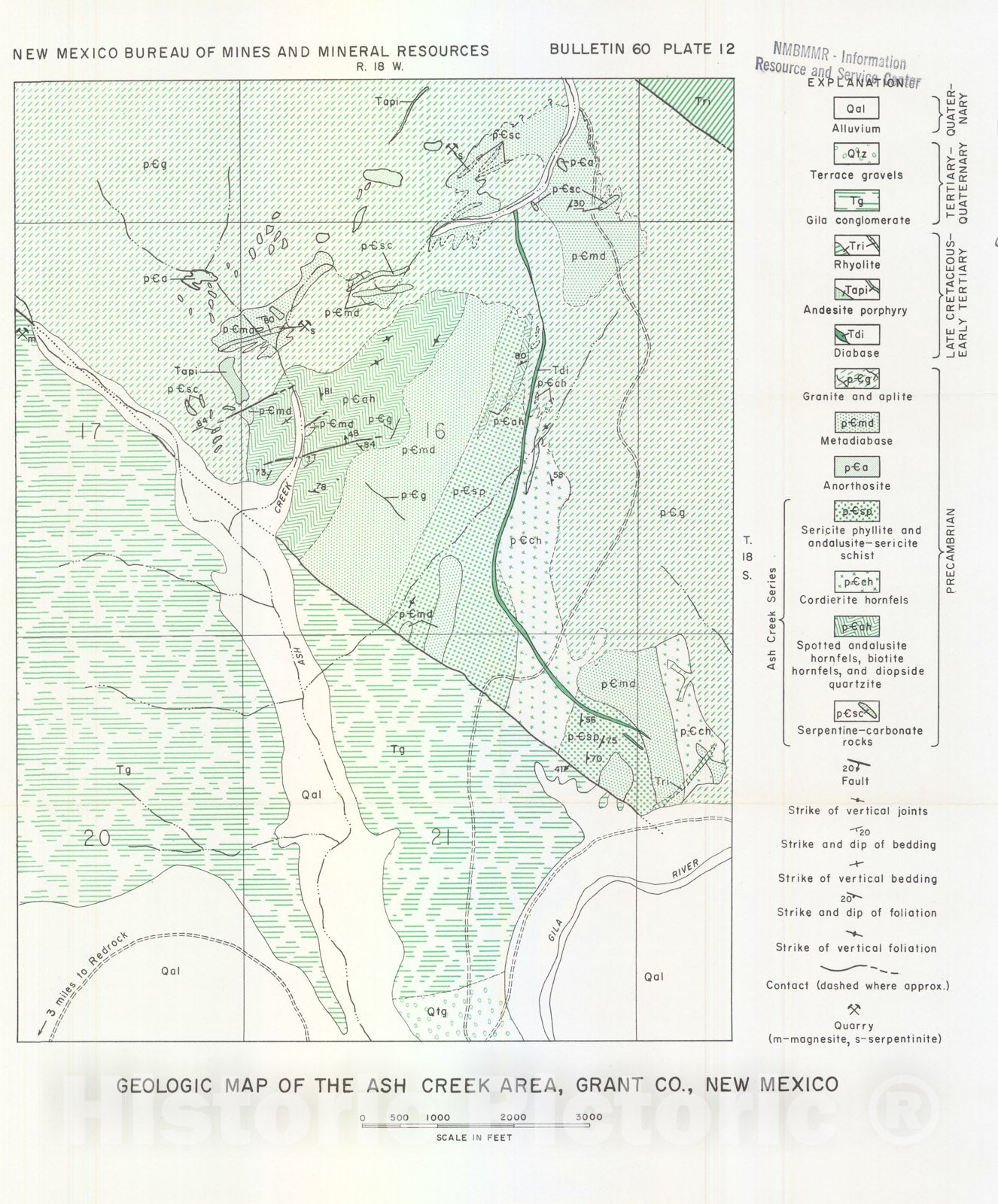 Map : Geology of the Ash Creek Area, Grant County, New Mexico, 1959 Cartography Wall Art :