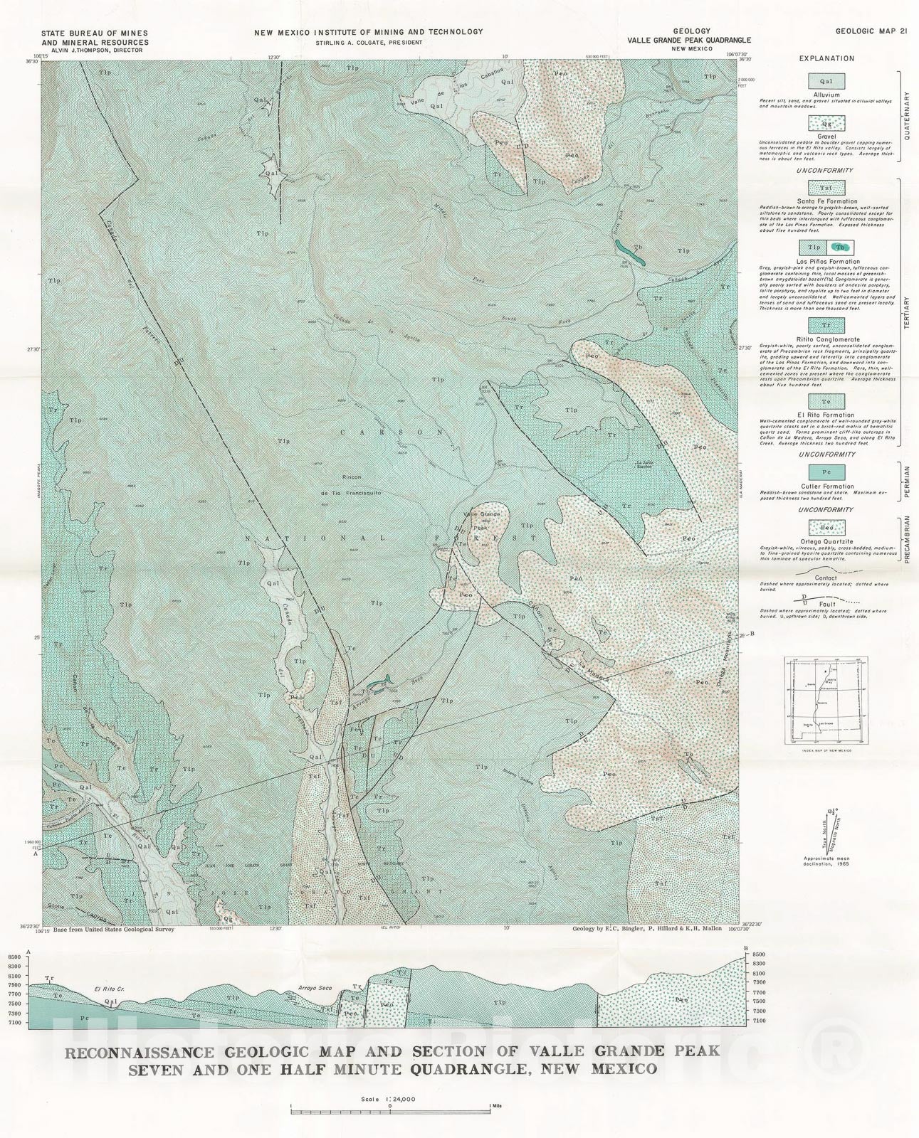 Map : Geologic map of the Valle Grande Peak quadrangle, Rio Arriba County, New Mexico, 1968 Cartography Wall Art :