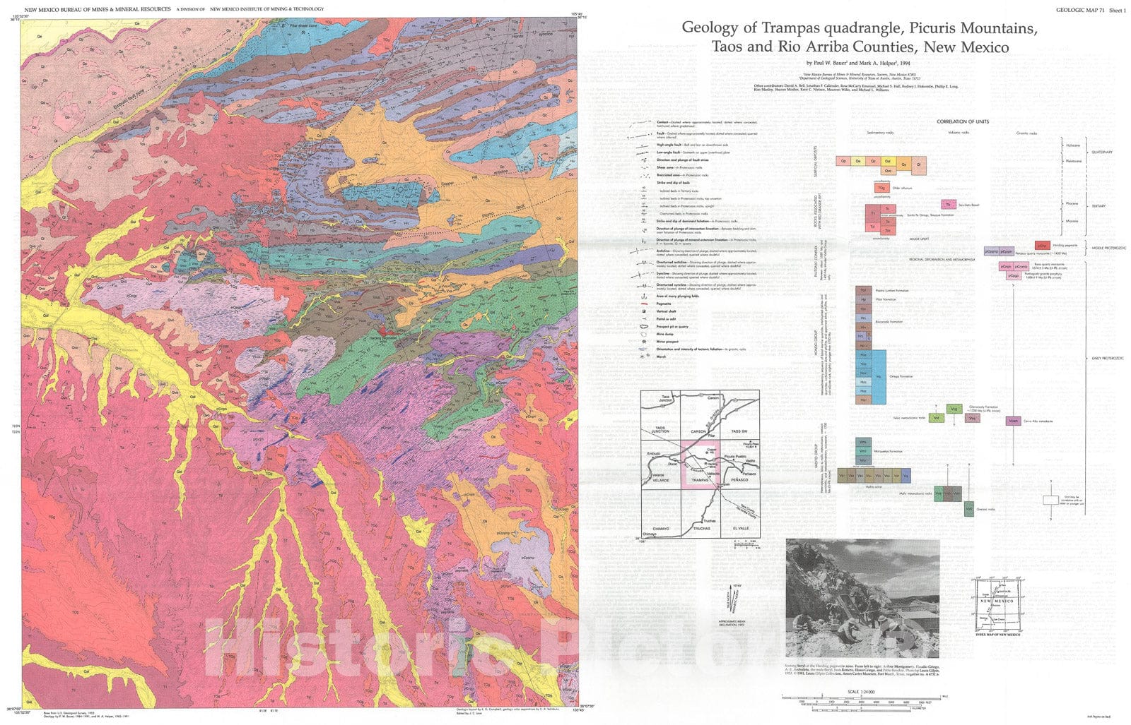 Map : Geology of Trampas quadrangle, Picuris Mountains, Taos and Rio Arriba Counties, New Mexico, 1994 Cartography Wall Art :