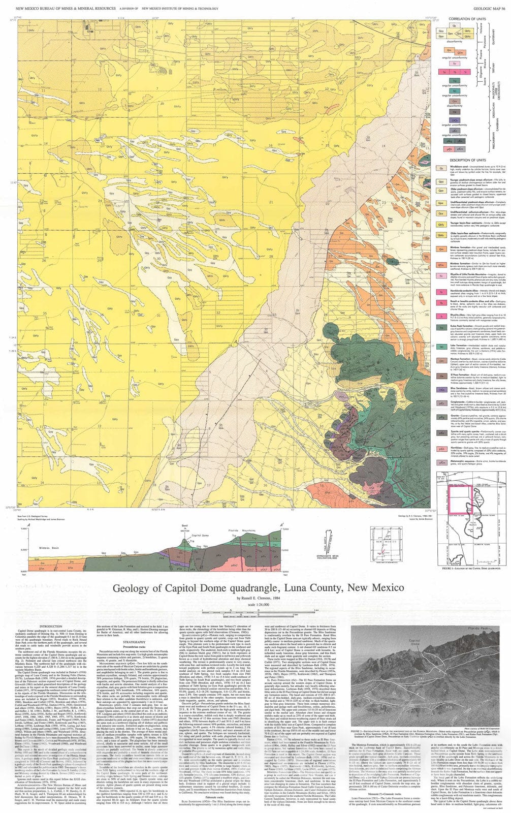 Map : Geology of Capitol Dome quadrangle, Luna County, New Mexico, 1984 Cartography Wall Art :