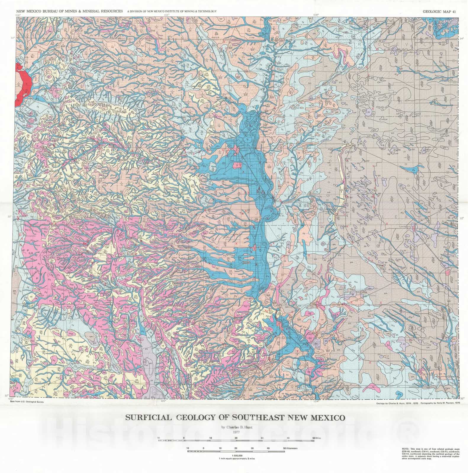 Map : Surficial geology of southeast New Mexico, 1977 Cartography Wall Art :
