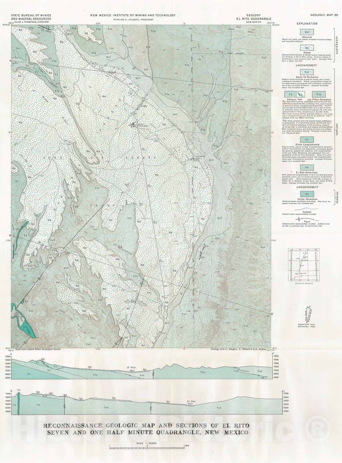 Map : Reconnaissance geologic map and sections of El Rito seven and one half minute quadrangle, New Mexico, 1968 Cartography Wall Art :