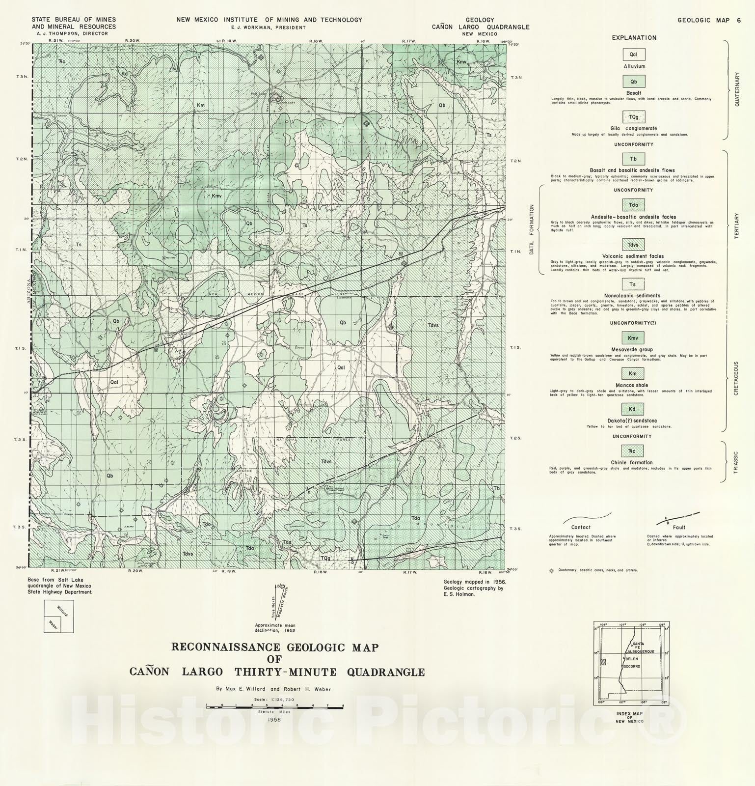 Map : Reconnaissance geologic map of Canon Largo thirty-minute quadrangle, 1958 Cartography Wall Art :