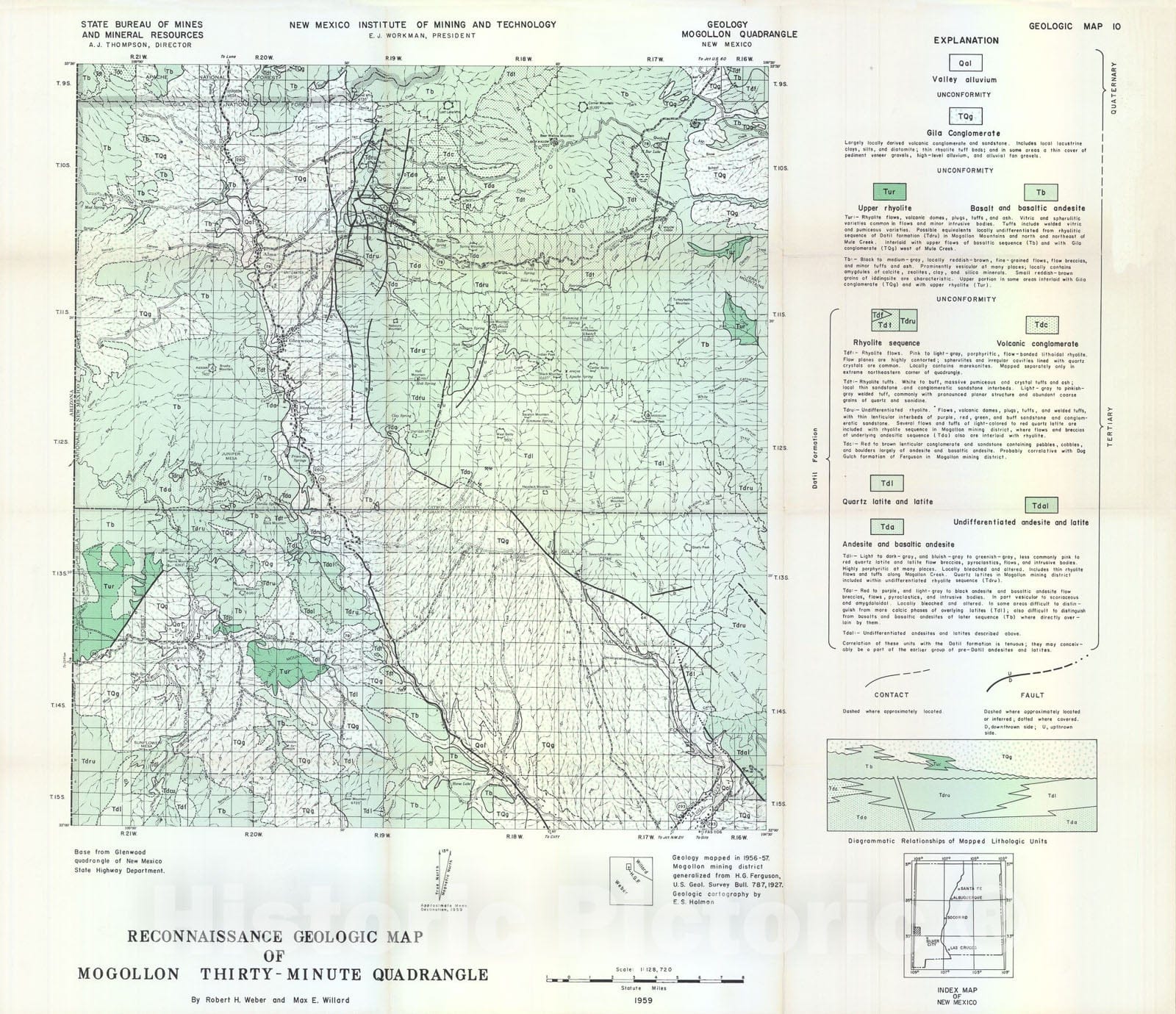 Map : Reconnaissance geologic map of Mogollon thirty-minute quadrangle, 1959 Cartography Wall Art :