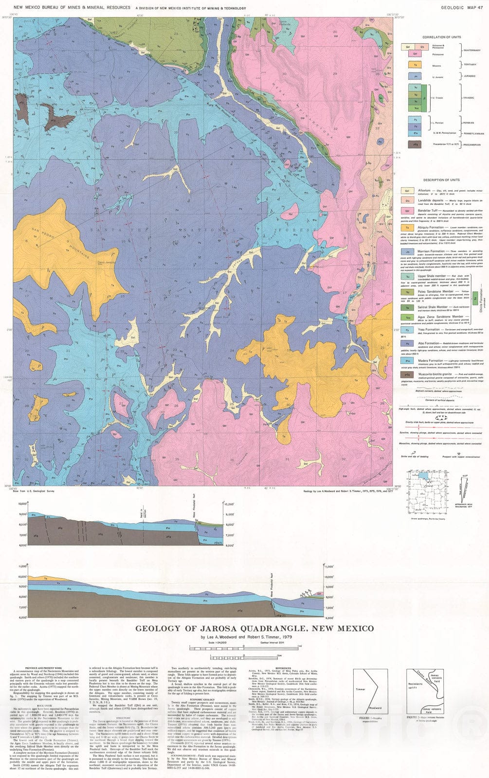 Map : Geology of Jarosa quadrangle, New Mexico, 1979 Cartography Wall Art :