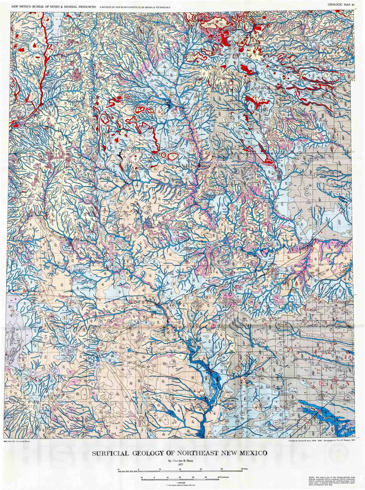 Map : Surficial geology of northeast New Mexico, 1977 Cartography Wall Art :