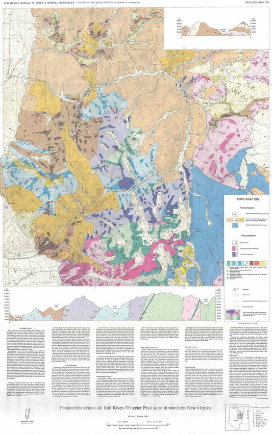Map : Precambrian rocks of Red River-Wheeler Peak area in northern New Mexico, 1980 Cartography Wall Art :