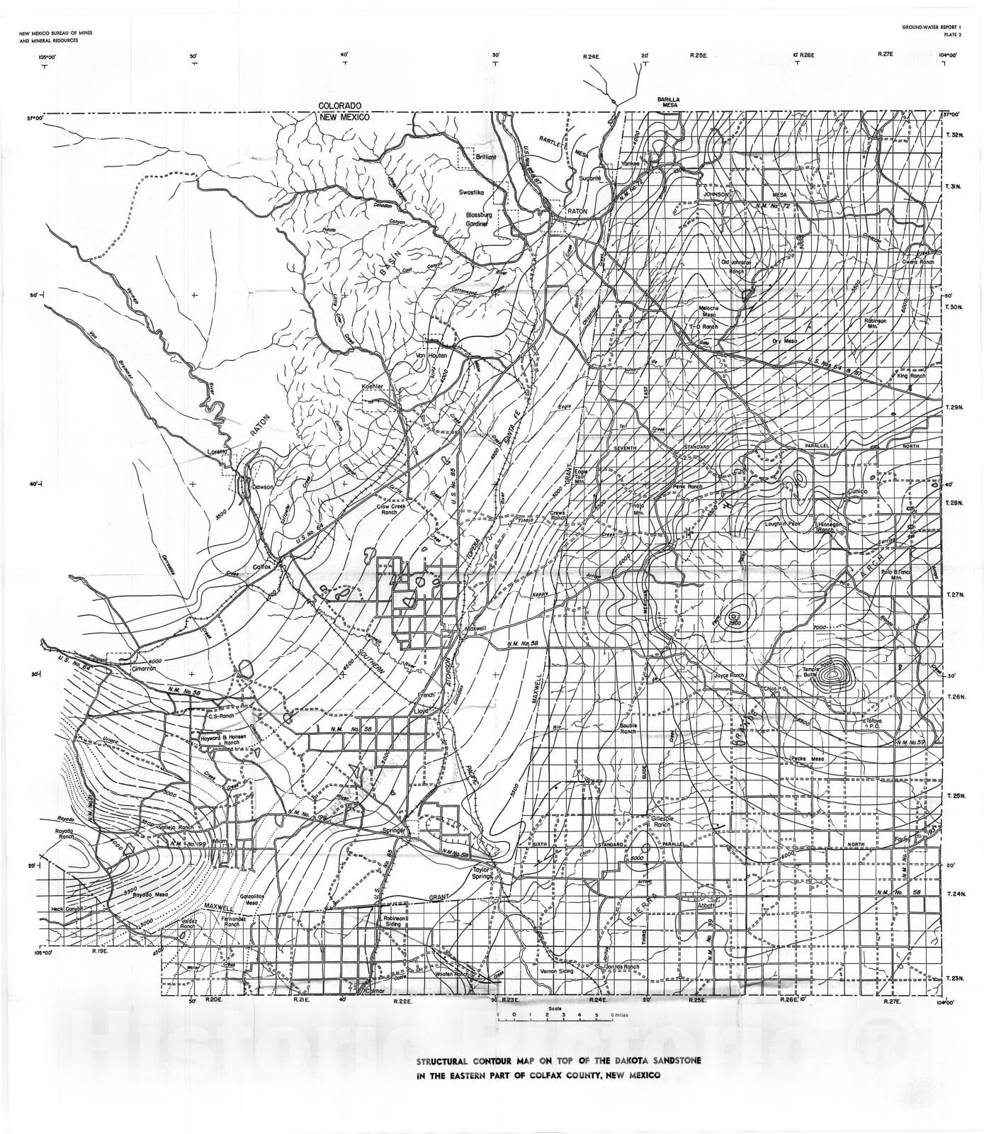 Map : Geology and ground-water resources of the eastern part of Colfax County, New Mexico, 1948 Cartography Wall Art :