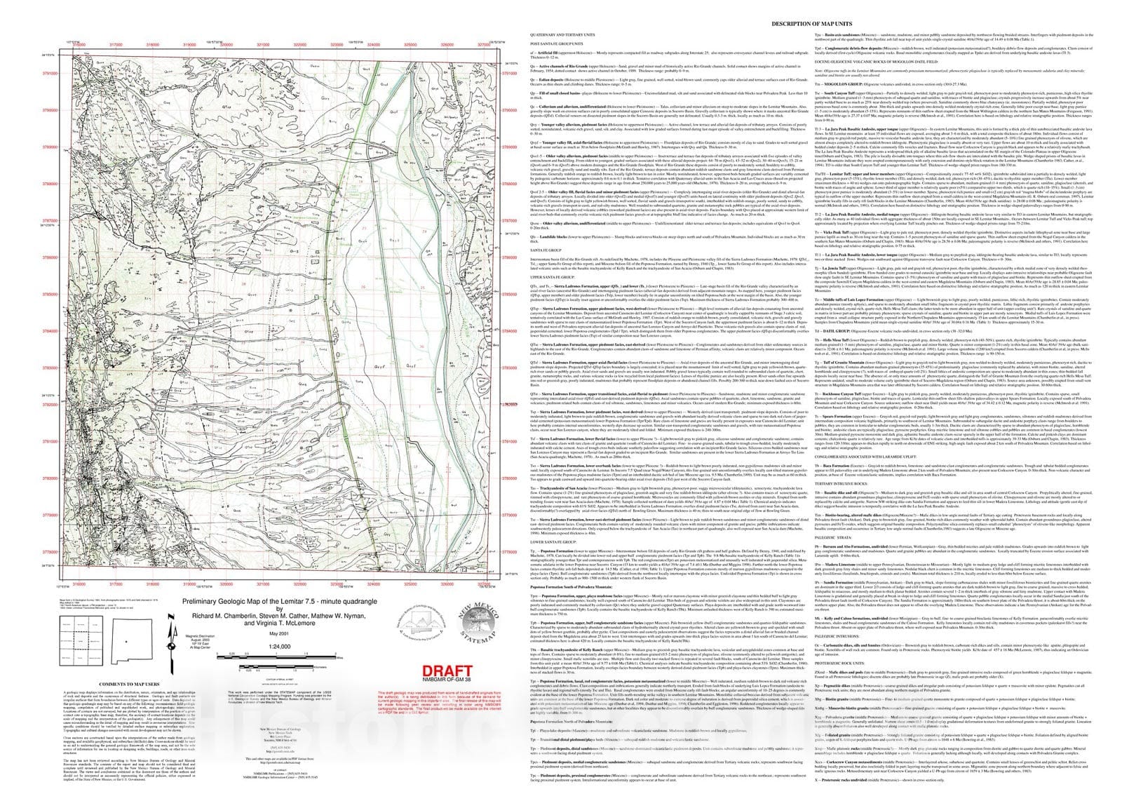 Map : Preliminary geologic map of the Lemitar 7.5-minute quadrangle, Socorro County, New Mexico, 2000 Cartography Wall Art :