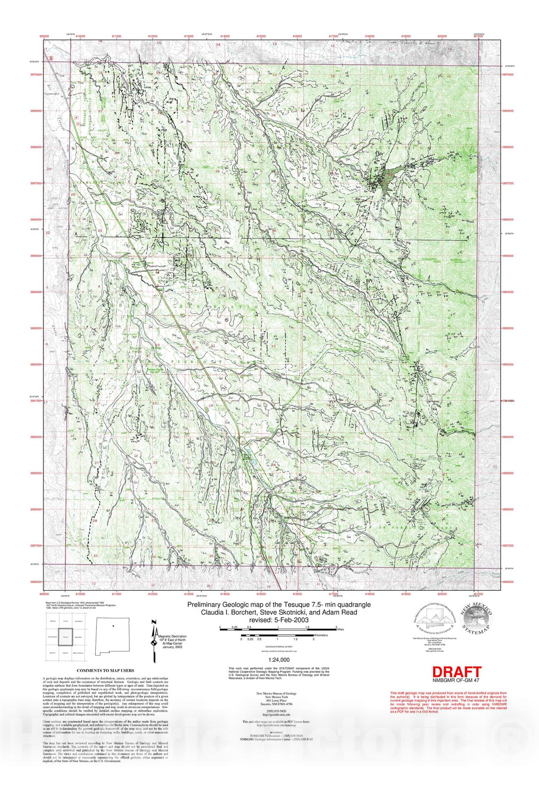 Map : Geology of the Tesuque 7.5-minute quadrangle, Santa Fe, New Mexico, 1998 Cartography Wall Art :