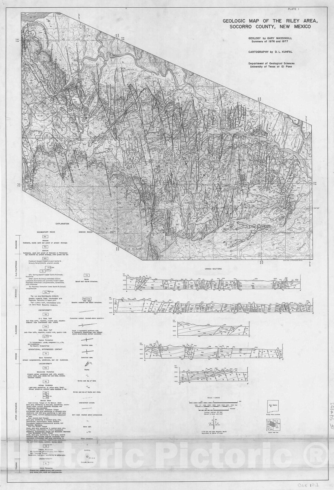 Map : Geologic map of the Riley area, Socorro County, New Mexico, 1977 Cartography Wall Art :