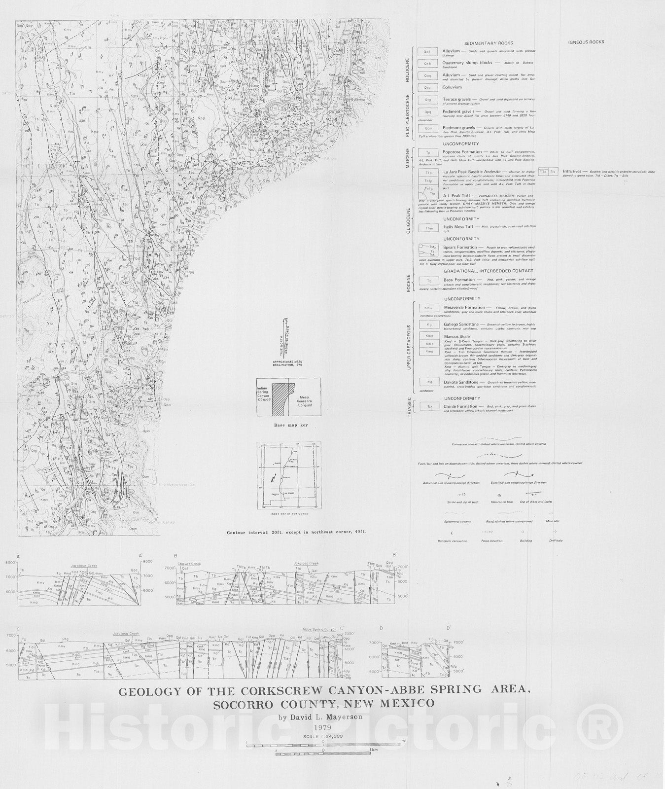 Map : Geology of the Corkscrew Canyon-Abbe Spring area, Socorro County, New Mexico, 1979 Cartography Wall Art :