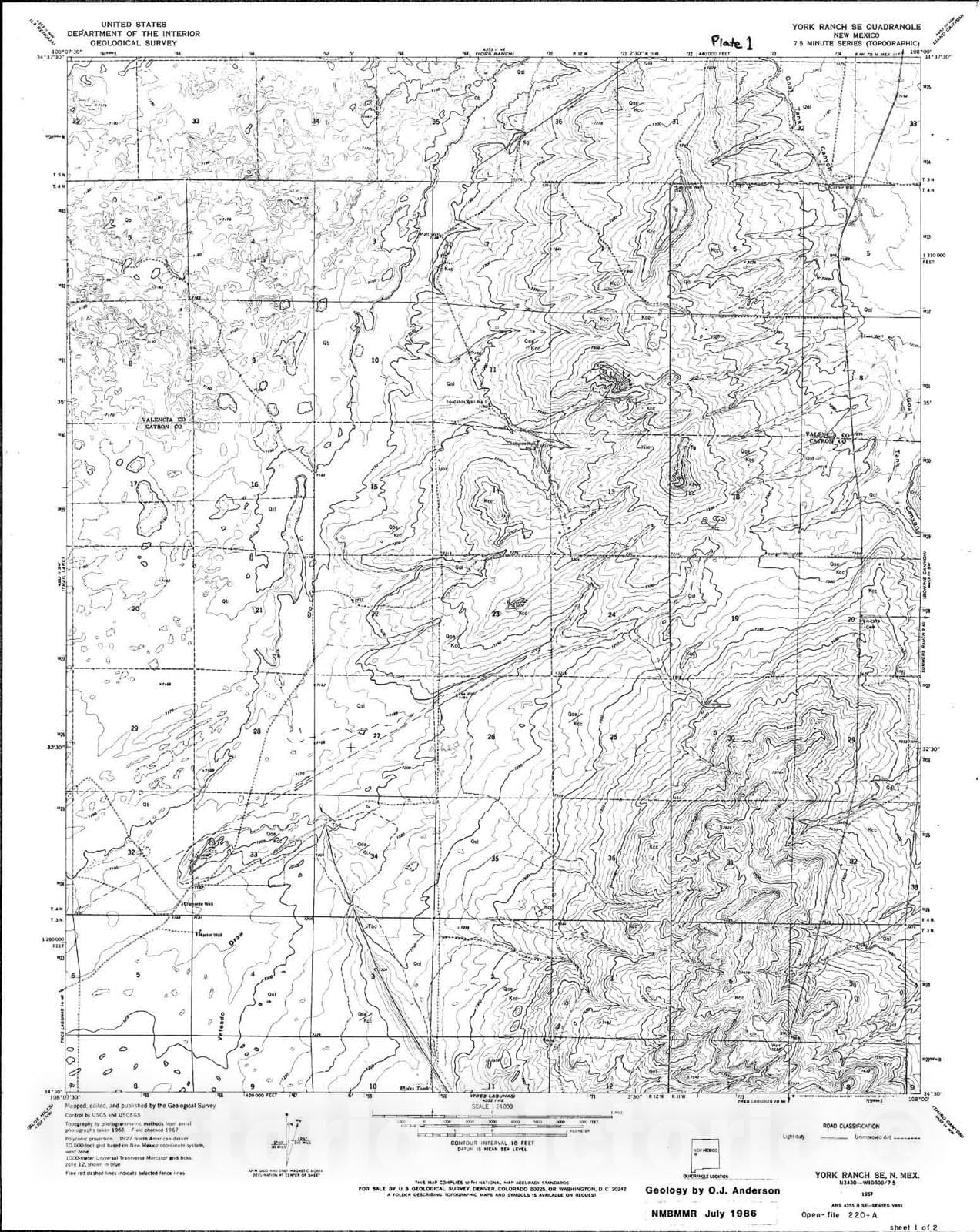 Map : Geology of York Ranch SE, 1986 Cartography Wall Art :