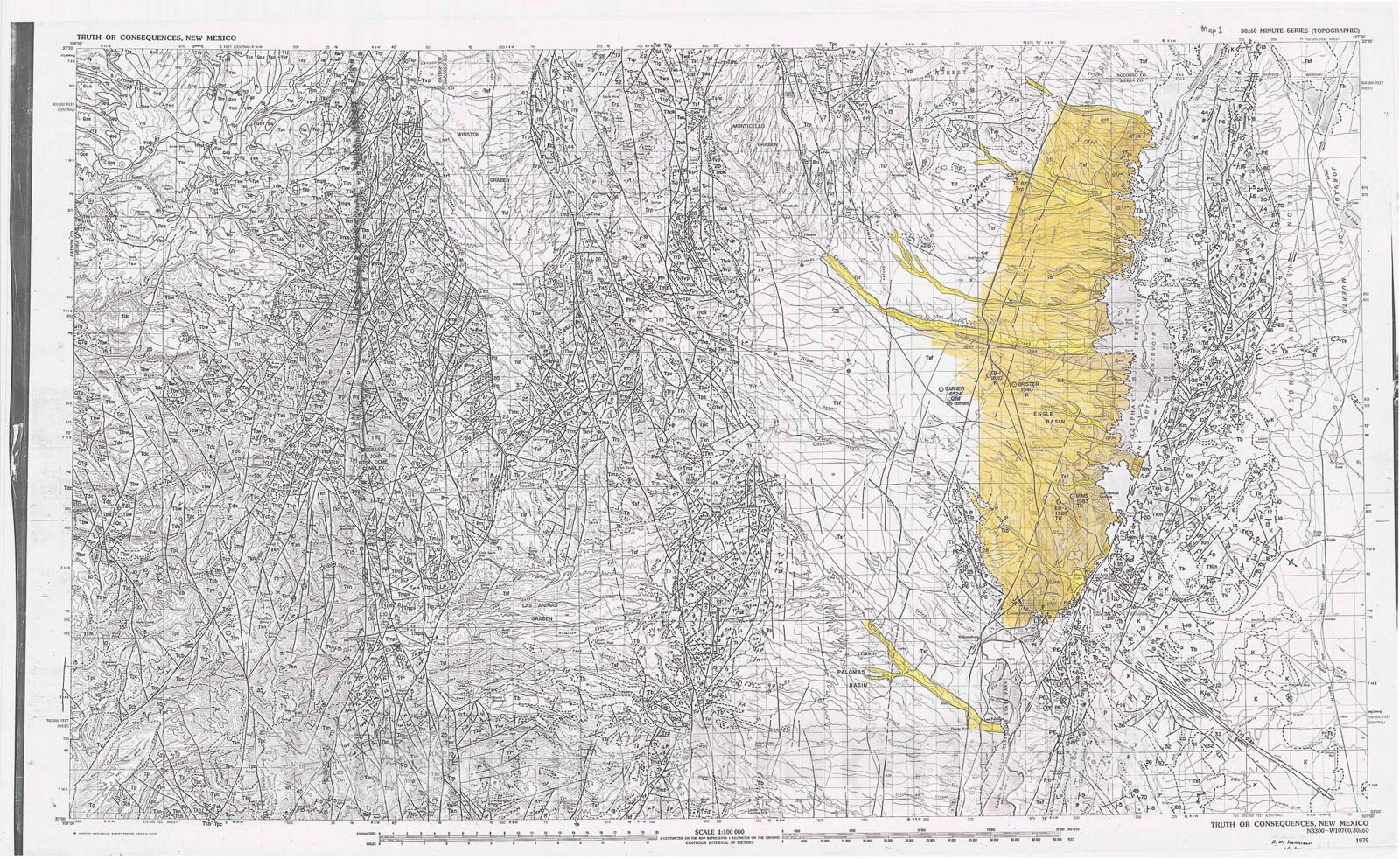 Map : Geologic map of the Truth or Consequences thirty x sixty minute quadrangle, New Mexico, 1993 Cartography Wall Art :