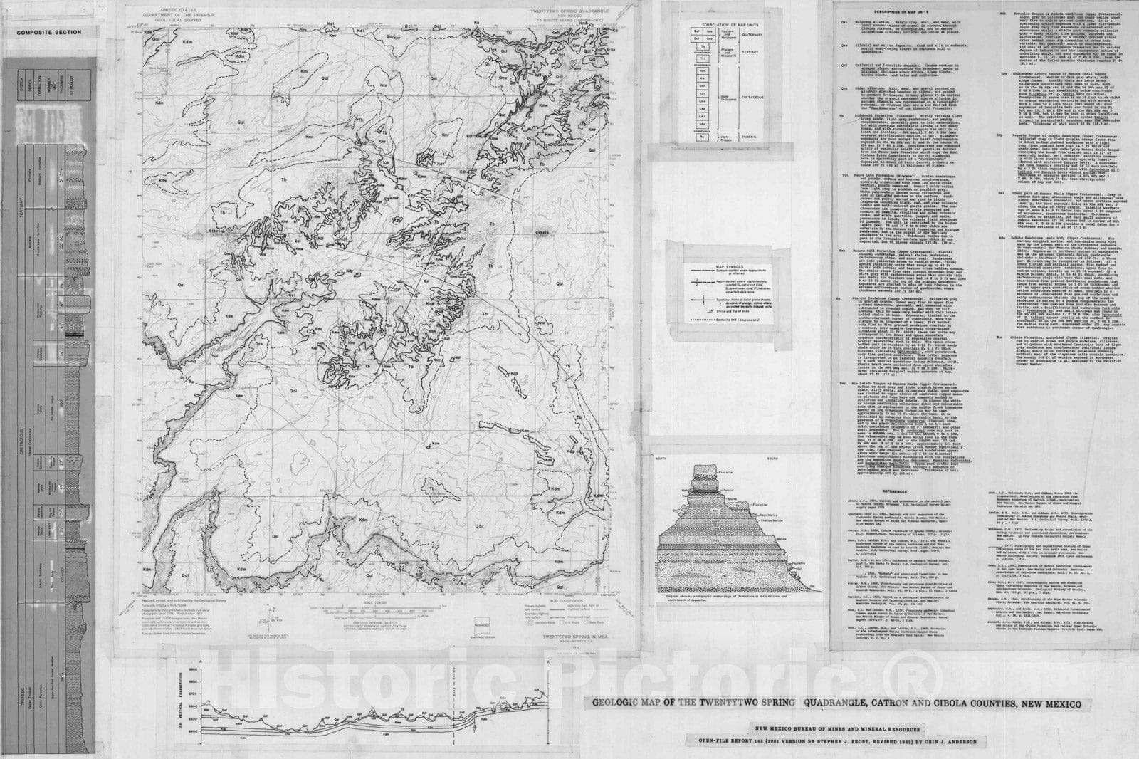 Map : Geologic map of the Twentytwo Spring quadrangle, Catron and Cibola Counties, New Mexico, 1982 Cartography Wall Art :