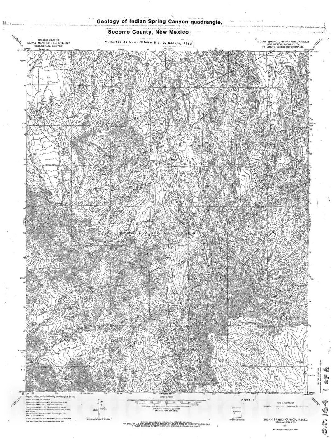 Map : Geology of Indian Spring Canyon quadrangle, Socorro County, New Mexico, 1982 Cartography Wall Art :