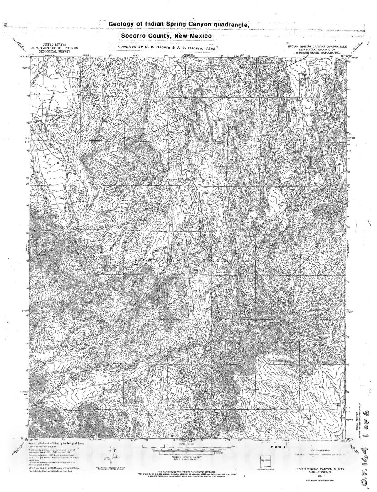 Map : Geology of Indian Spring Canyon quadrangle, Socorro County, New Mexico, 1982 Cartography Wall Art :