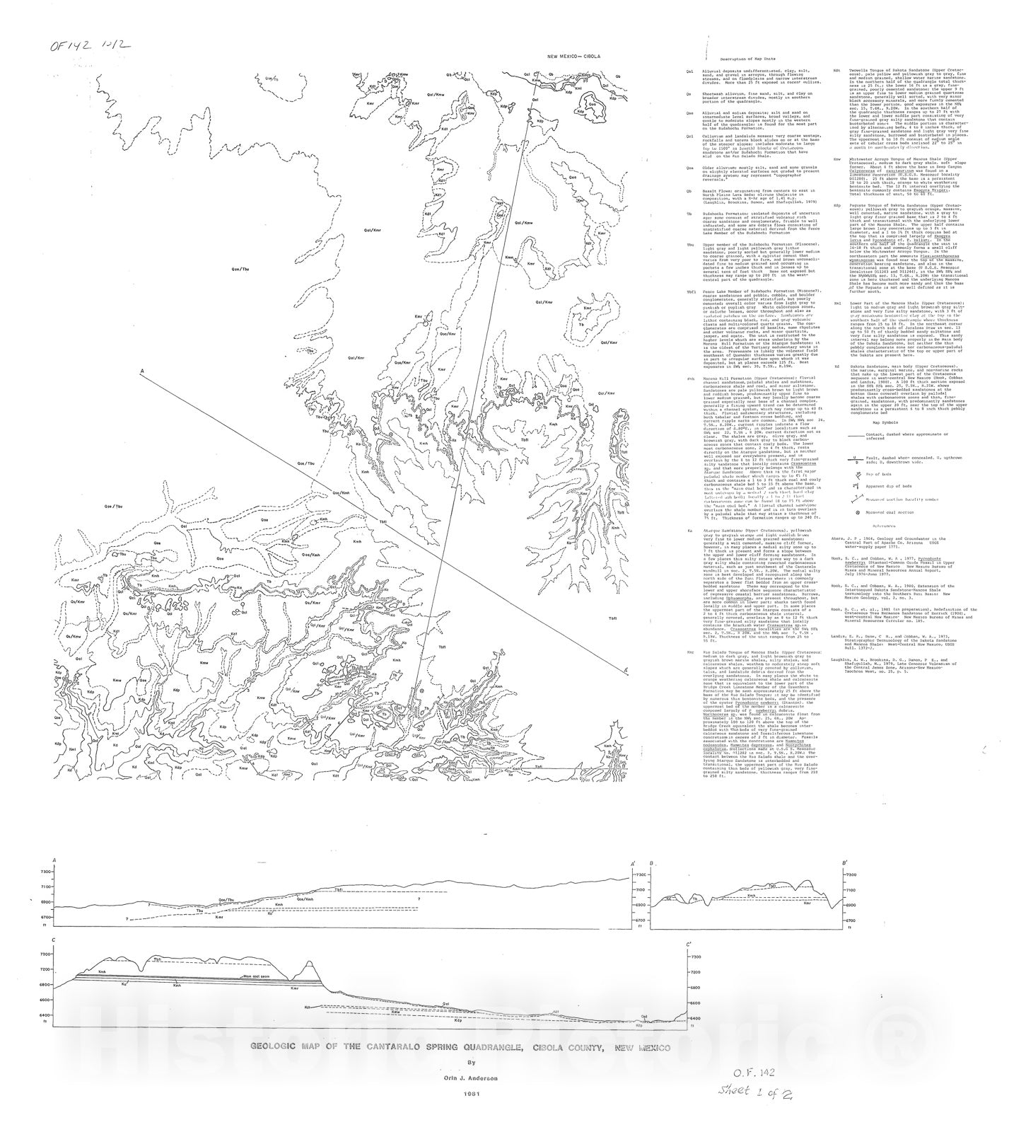Map : Geologic map of the Cantaralo Spring quadrangle, Cibola County, New Mexico, 1981 Cartography Wall Art :