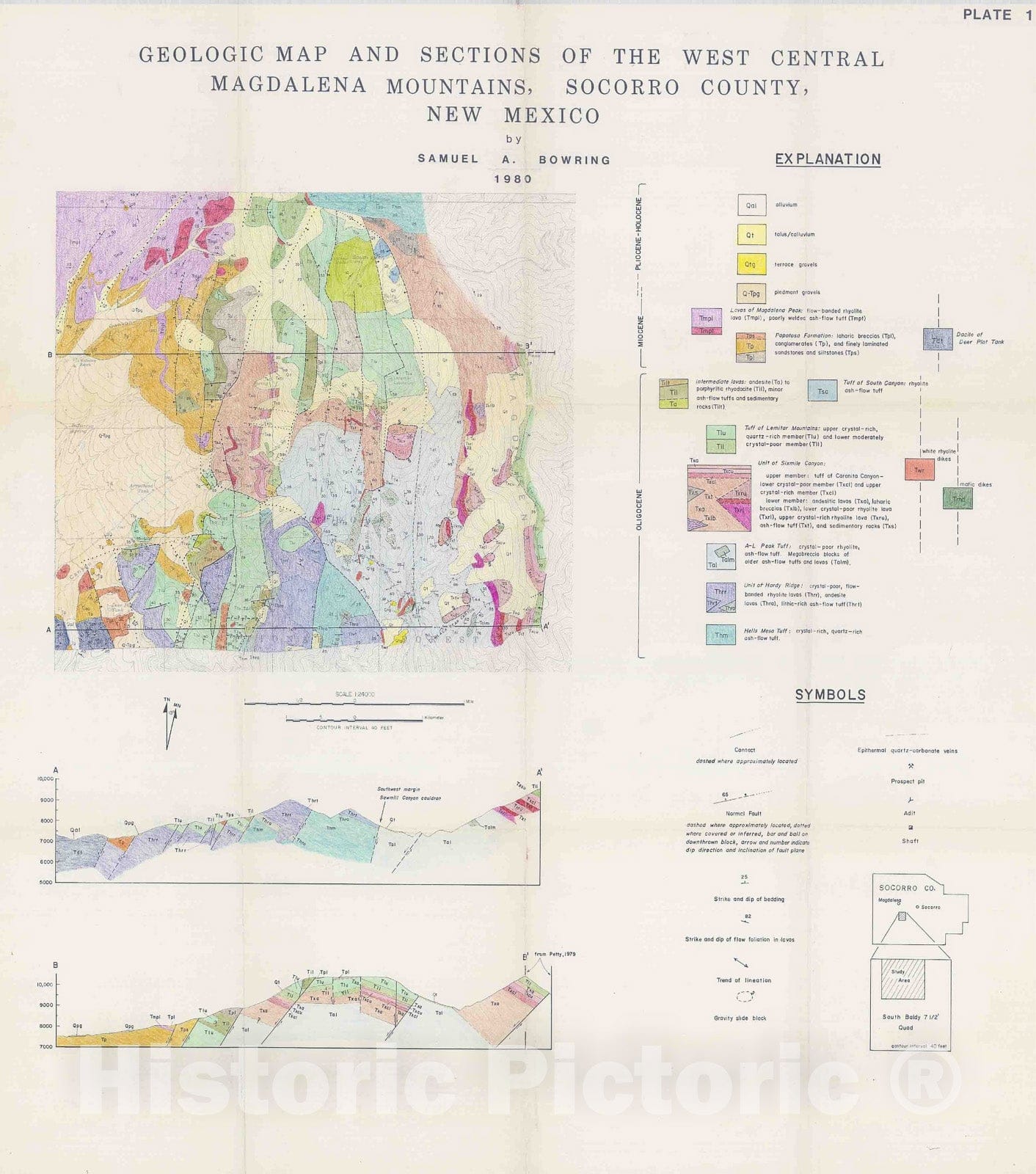 Map : The geology of the west-central Magdalena Mountains, Socorro County, New Mexico, 1980 Cartography Wall Art :