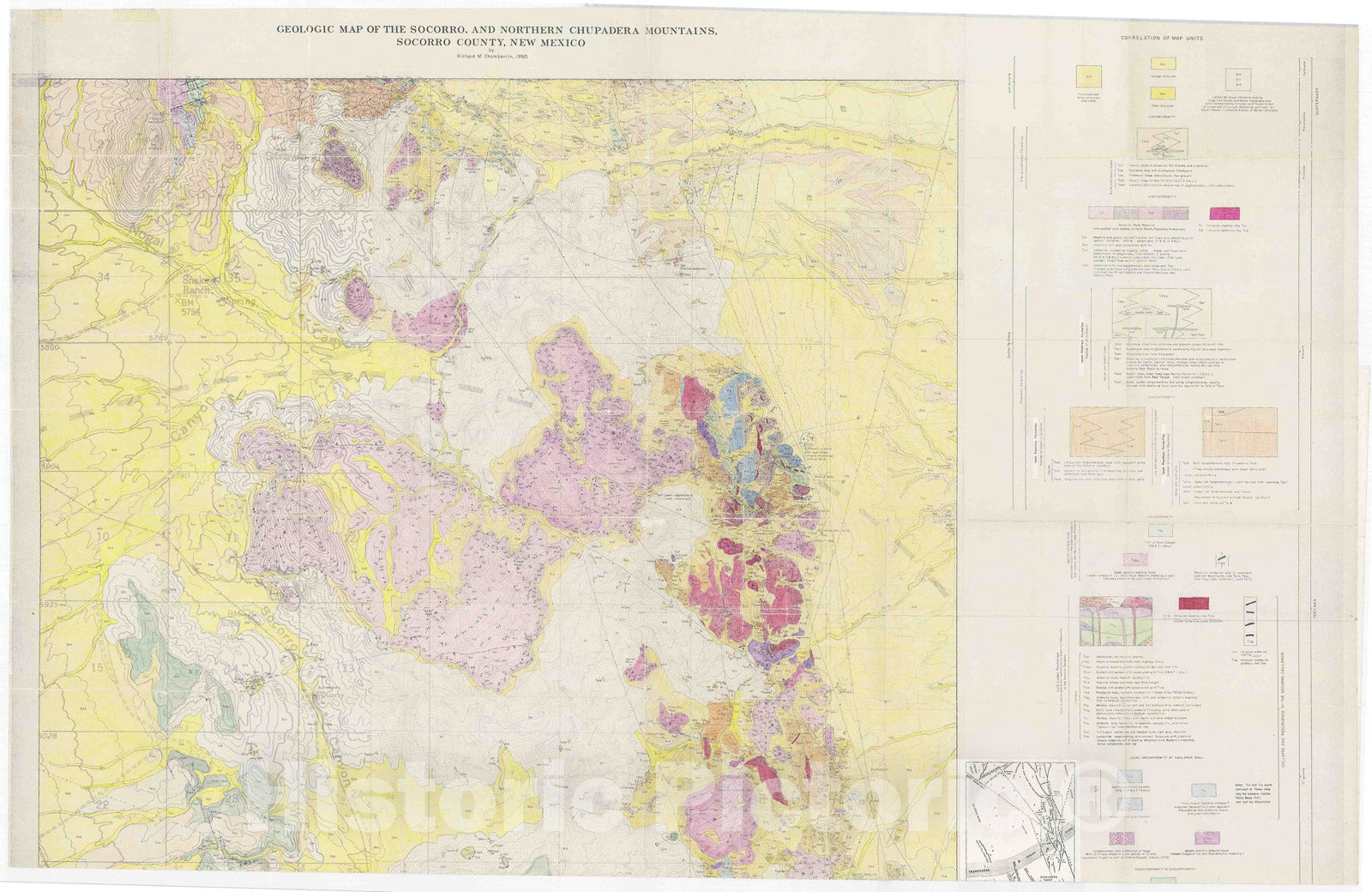 Map : Geologic map of the Socorro and northern Chupadera Mountains, Socorro County, New Mexico, 1977 Cartography Wall Art :