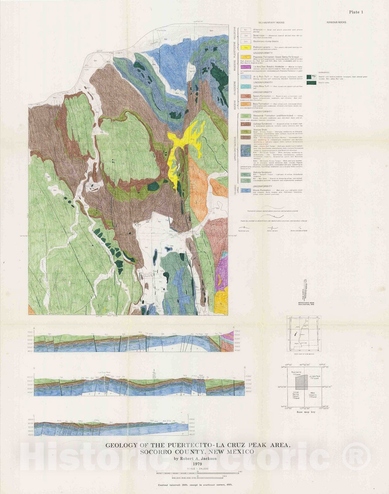 Map : Geology of the Puerticito-La Cruz Peak area, Socorro County [Plate 1], 1979 Cartography Wall Art :