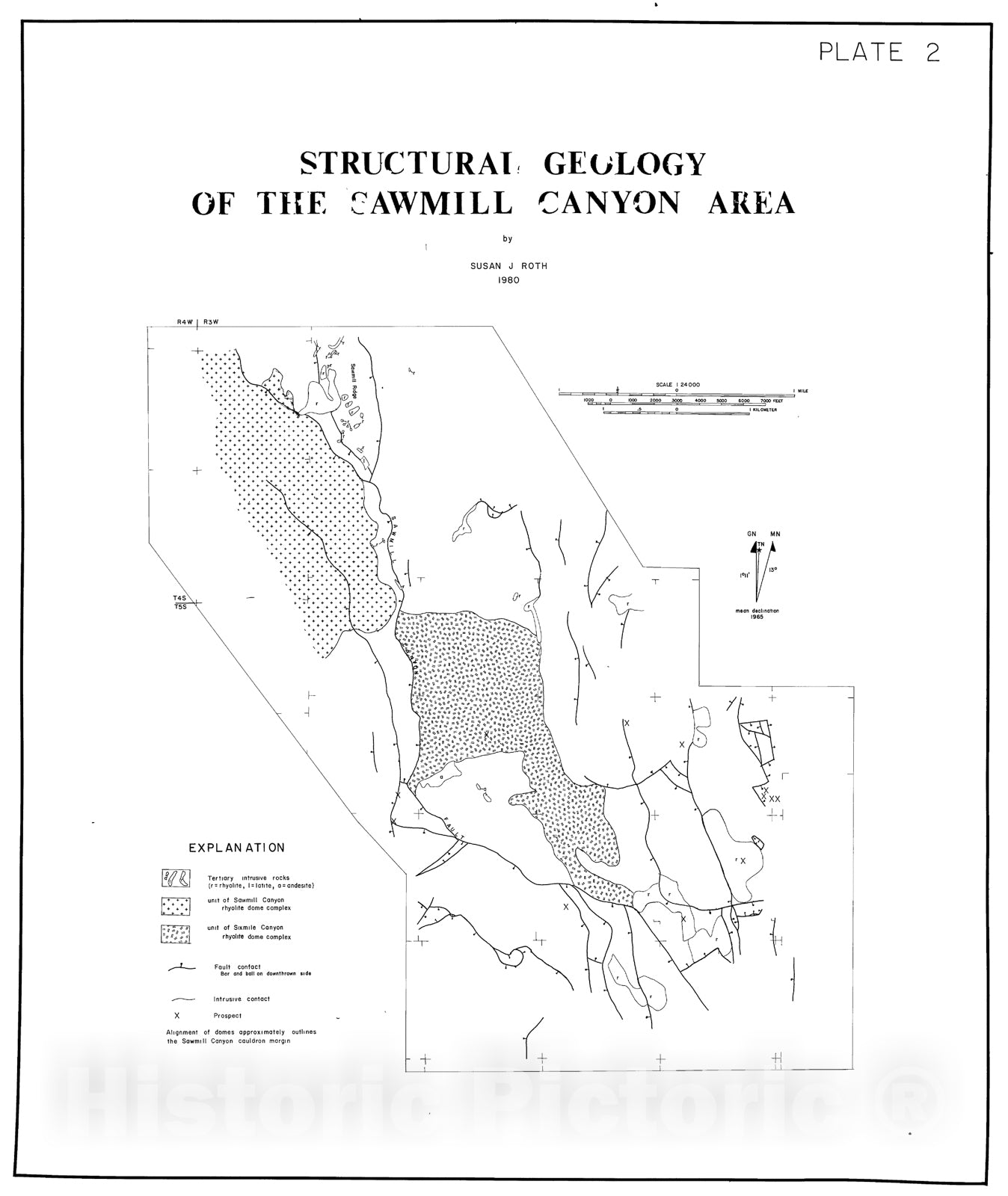 Map : Structural geology of the Sawmill Canyon area, 1980 Cartography Wall Art :