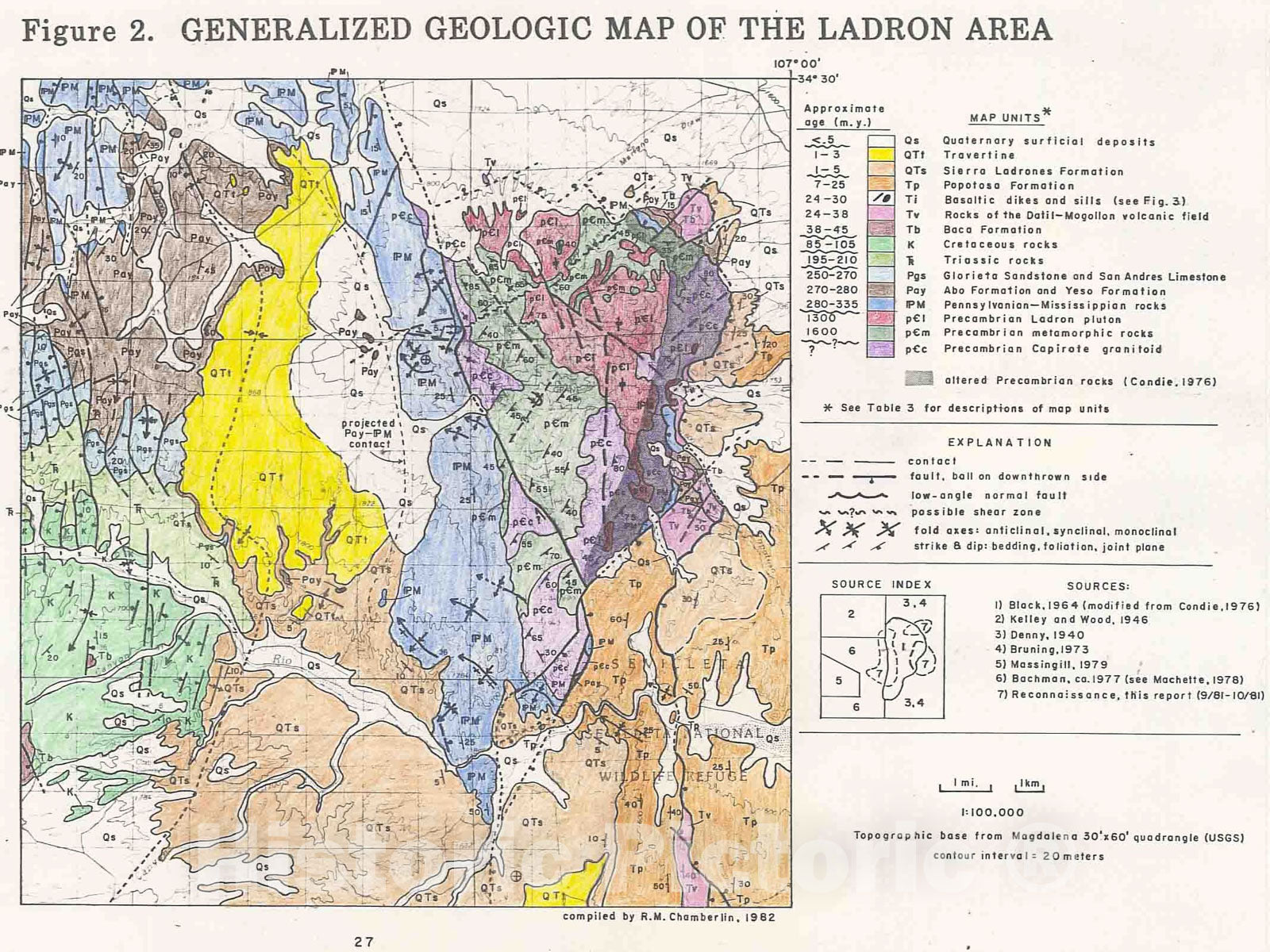 Map : Generalized geologic map of the Ladron area, 1982 Cartography Wall Art :