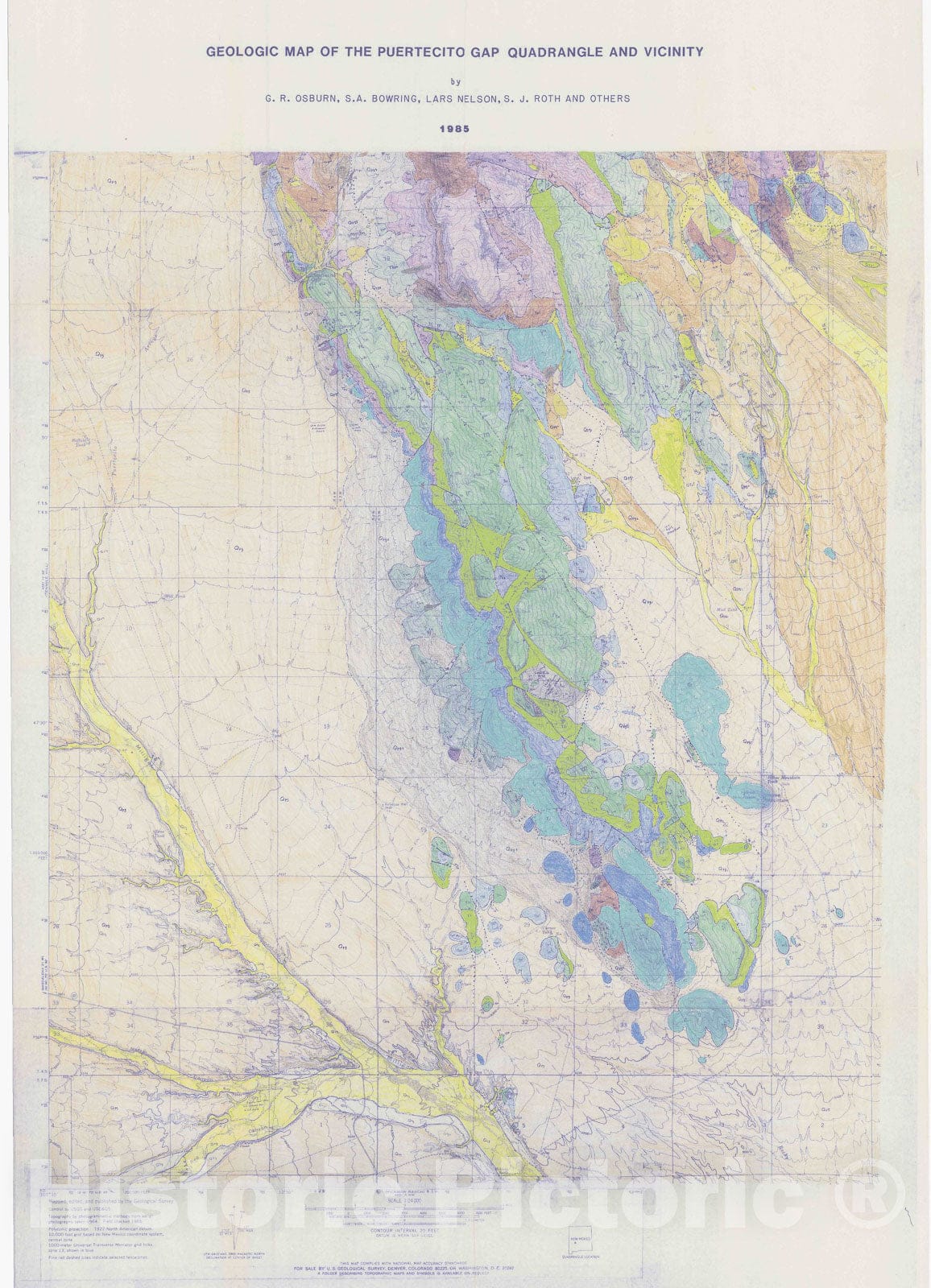 Map : Geologic map of the Puertecito Gap quadrangle and vicinity, 1985 Cartography Wall Art :