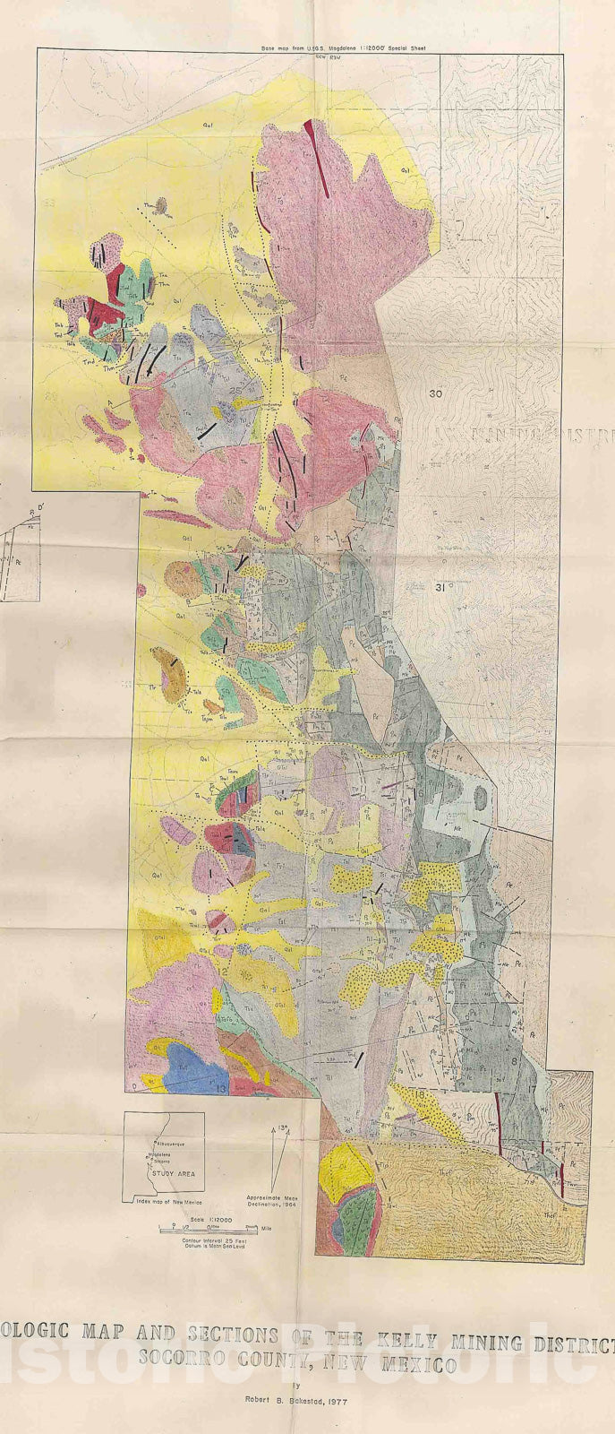 Map : Geologic map and sections of the Kelly Mining District, Socorro County, New Mexico, 1978 Cartography Wall Art :