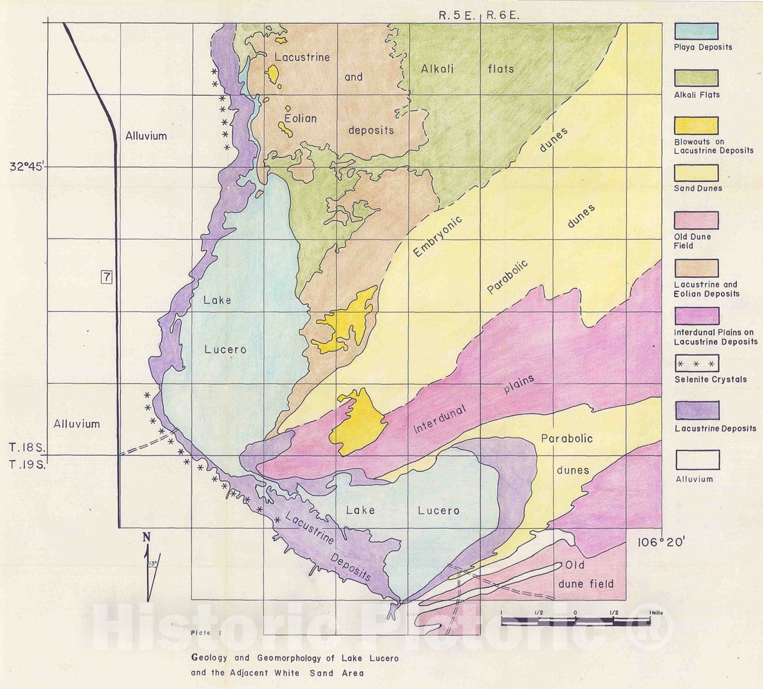 Map : Geology and geomorphology of Lake Lucero and adjacent White Sands area, 1973 Cartography Wall Art :