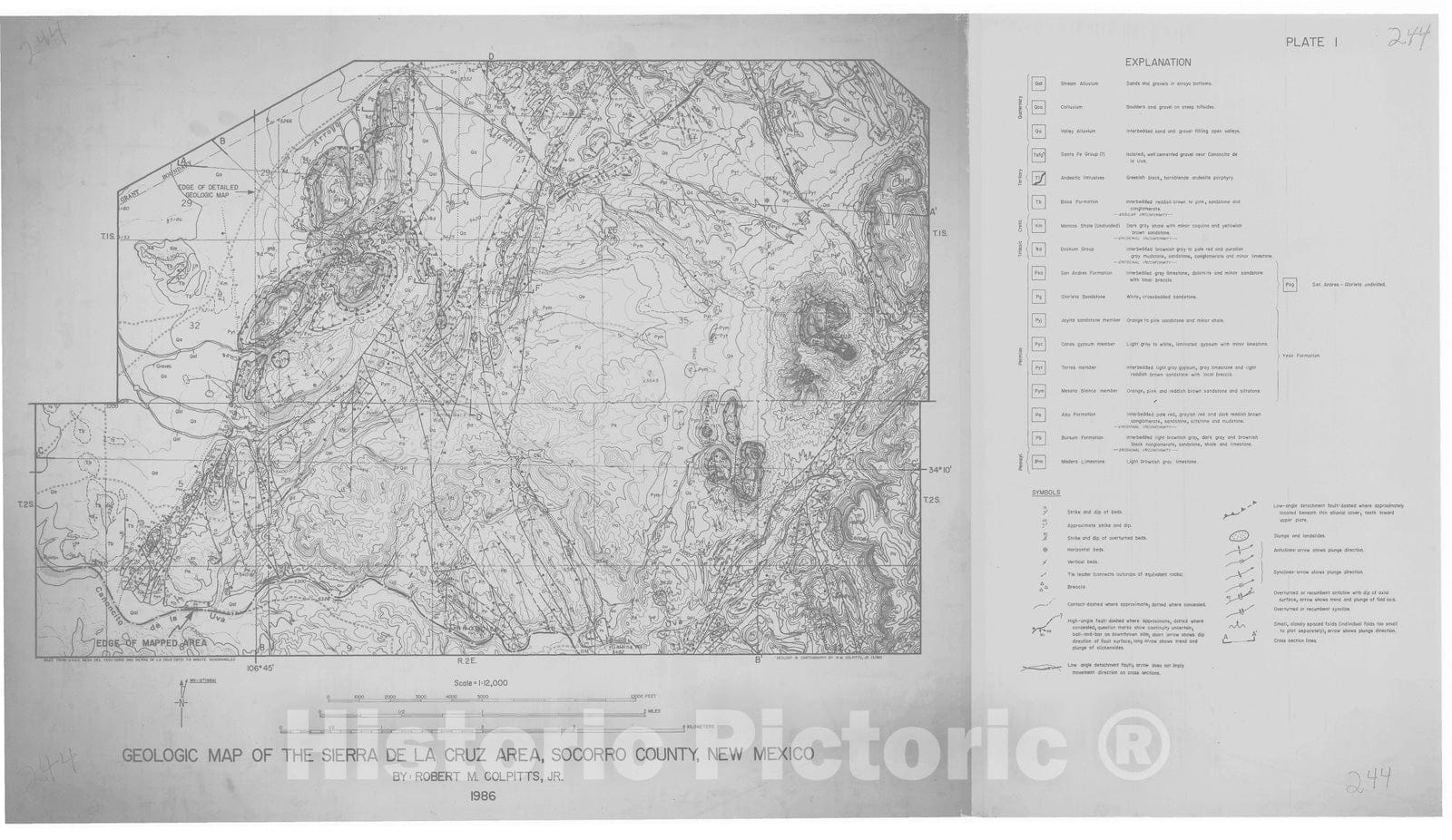 Map : Geologic map of the Sierra de la Cruz area, Socorro County, New Mexico, 1986 Cartography Wall Art :