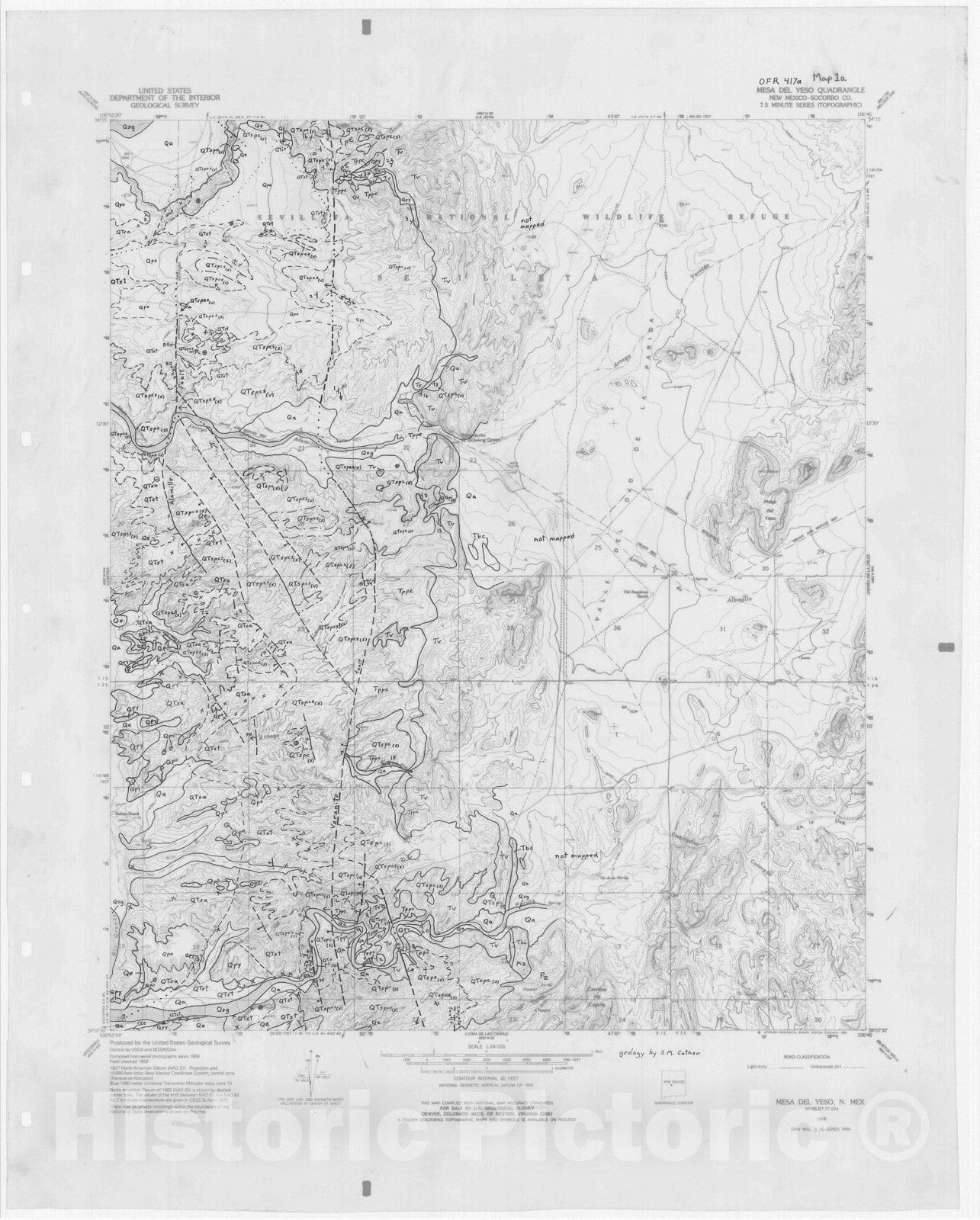 Map : Geologic map of upper Cenozoic deposits of Mesa del Yeso 7.5-minute quadrangle, New Mexico, 1996 Cartography Wall Art :