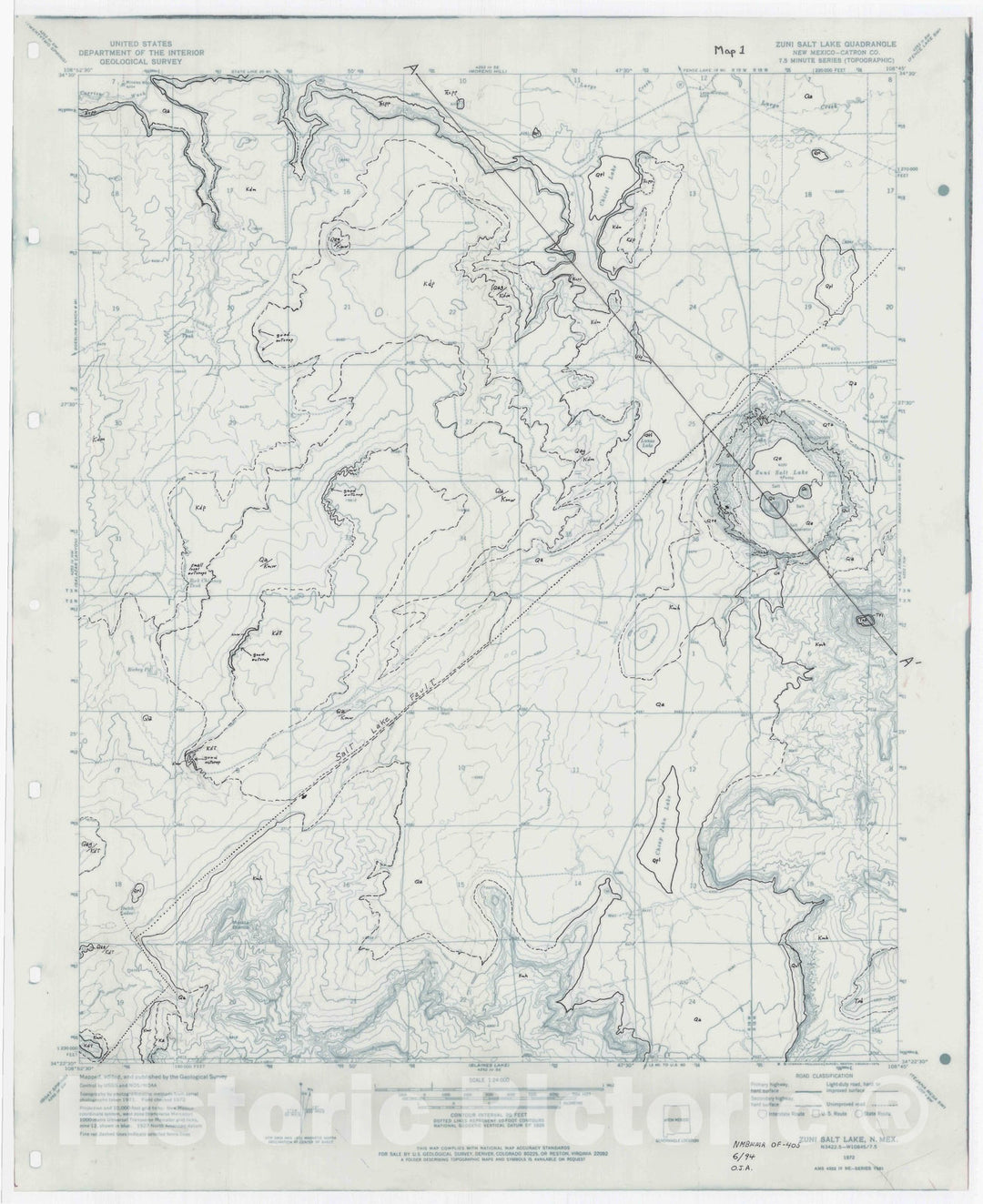 Map : Geology of the Zuni Salt Lake 7.5-minute quadrangle, Catron County, New Mexico, 1994 Cartography Wall Art :