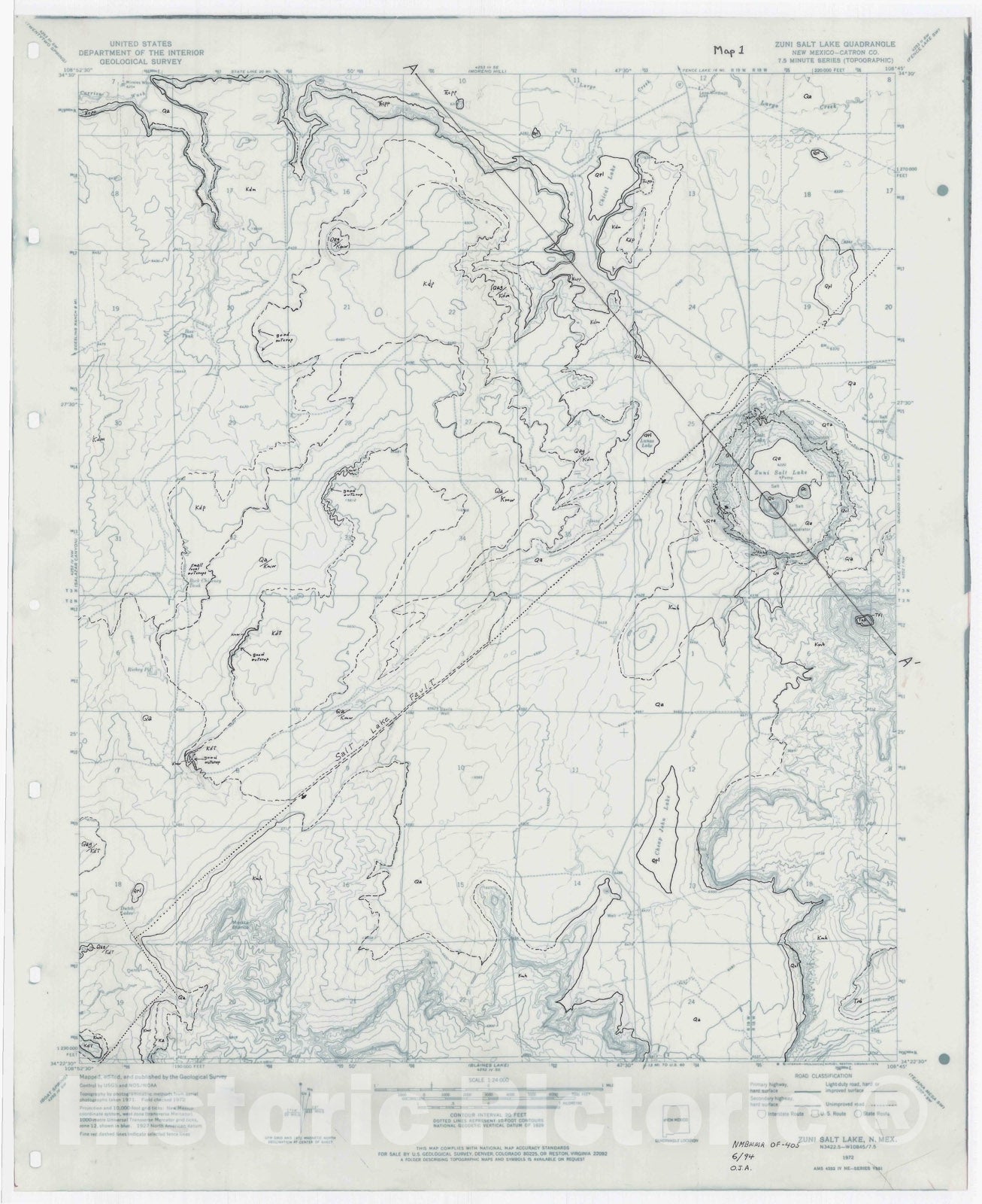 Map : Geology of the Zuni Salt Lake 7.5-minute quadrangle, Catron County, New Mexico, 1994 Cartography Wall Art :
