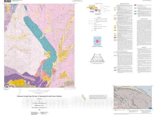 Map : Preliminary geologic map of the Sage 7.5' quadrangle, Riverside County, California, 2005 Cartography Wall Art :