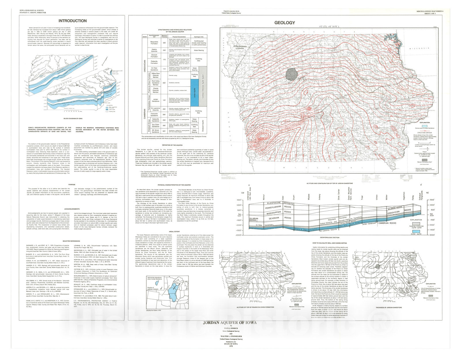 Map : Jordan aquifer of Iowa, 1978 Cartography Wall Art :