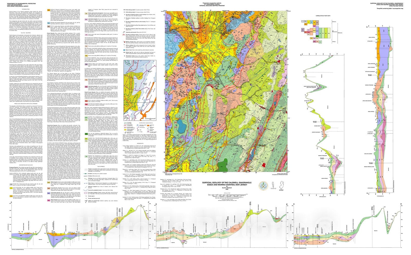 Map : Surficial geology of the Caldwell quadrangle, Essex and Morris counties, New Jersey, 2005 Cartography Wall Art :