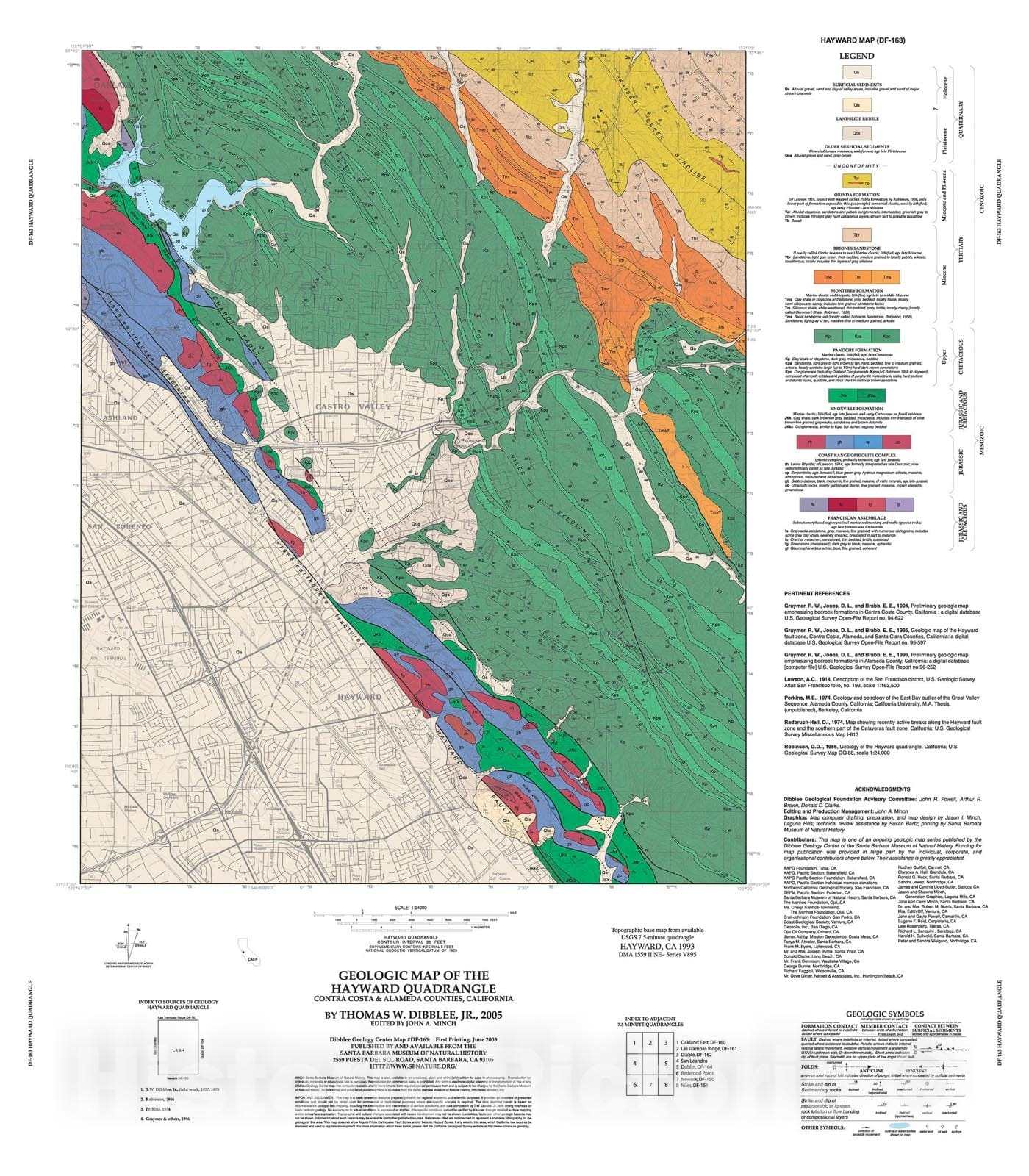 Map : Geologic map of the Hayward quadrangle, Contra Costa and Alameda Counties, California, 2005 Cartography Wall Art :