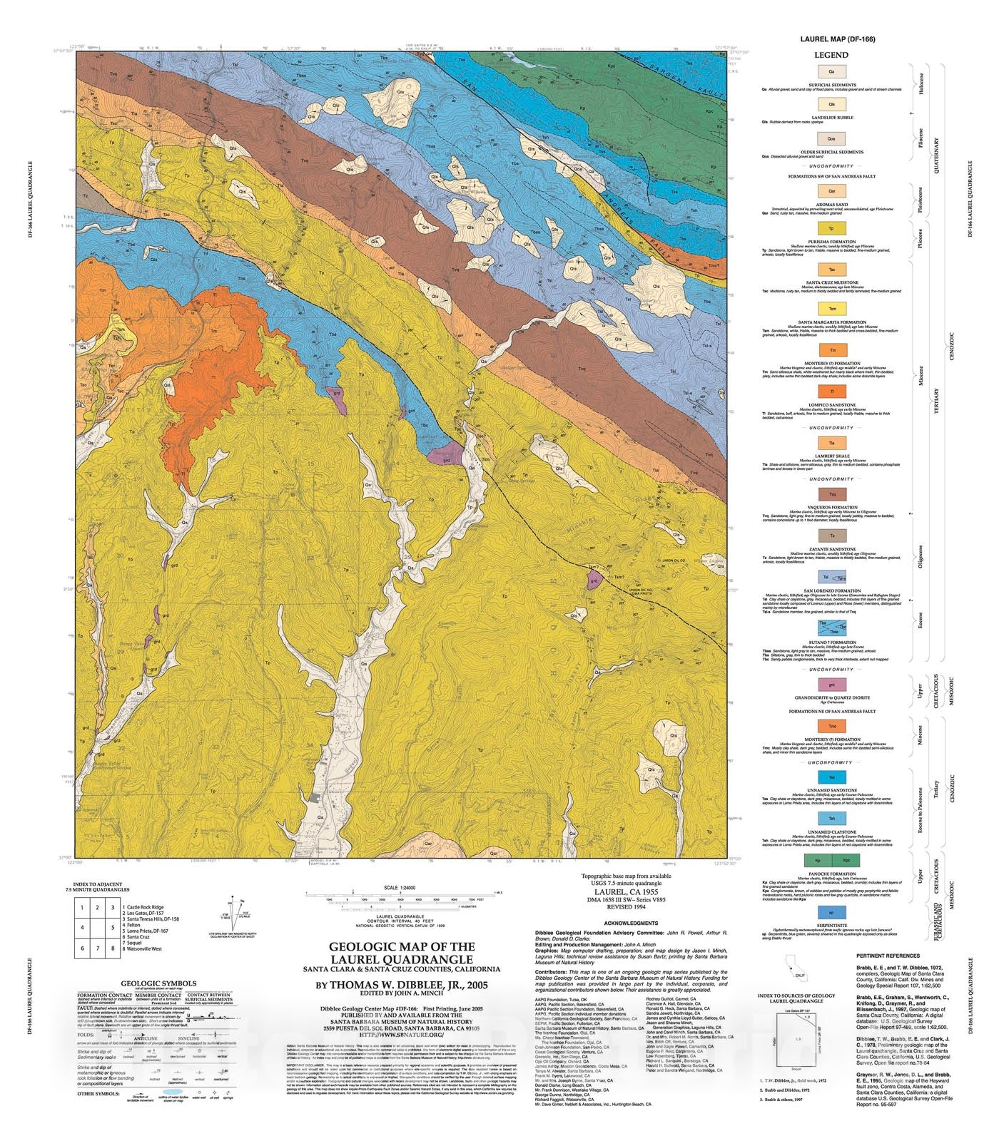 Map : Geologic map of the Laurel quadrangle, Santa Clara and Santa Cruz Counties, California, 2005 Cartography Wall Art :
