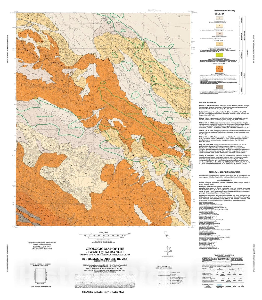 Map : Geologic map of the Reward quadrangle, San Luis Obispo and Kern Counties, California, 2005 Cartography Wall Art :