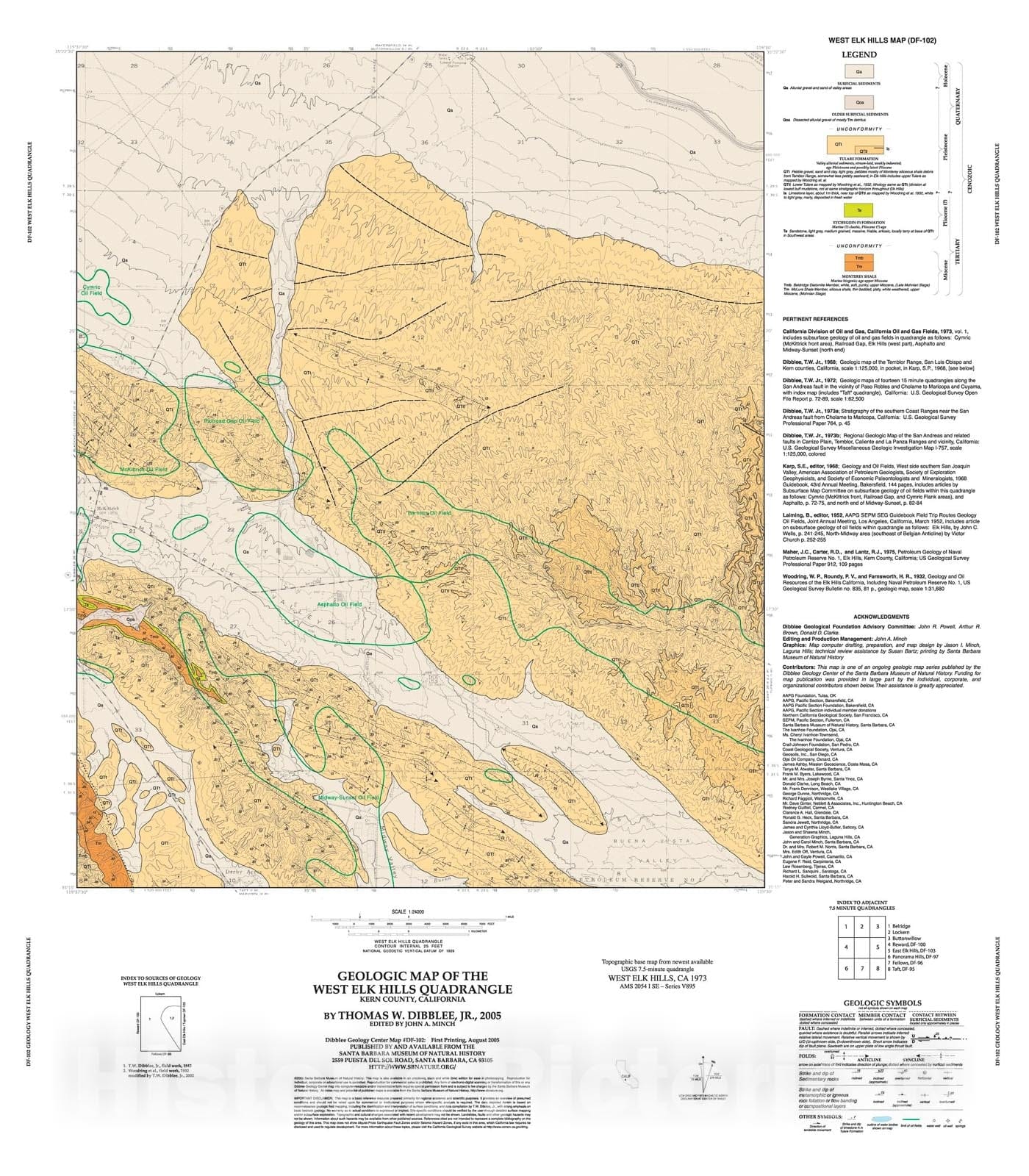 Map : Geologic map of the West Elk Hills quadrangle, Kern County, California, 2005 Cartography Wall Art :
