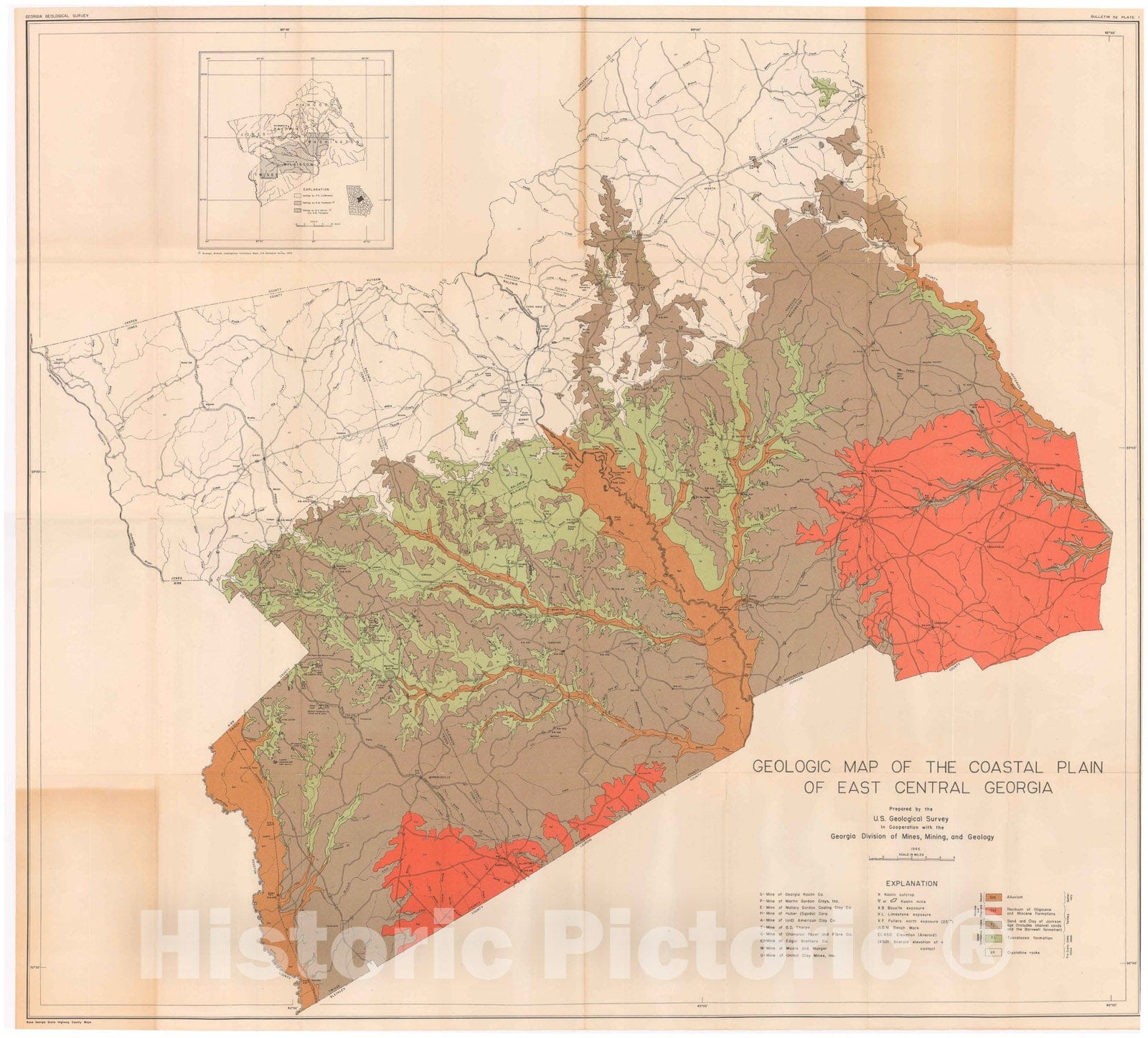 Map : Geology and ground-water resources of the coastal plain of east-central Georgia, 1946 Cartography Wall Art :