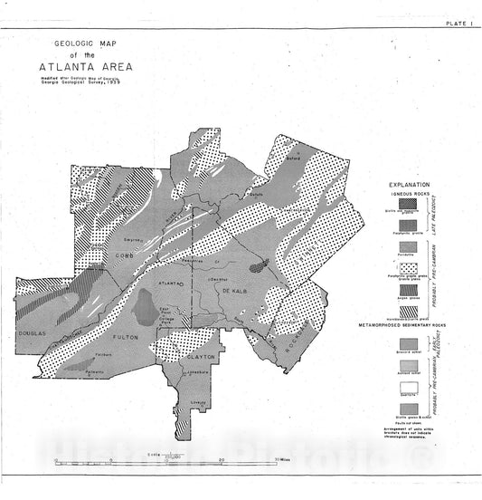 Map : Geology and ground-water resources of the Atlanta area, Georgia, 1949 Cartography Wall Art :
