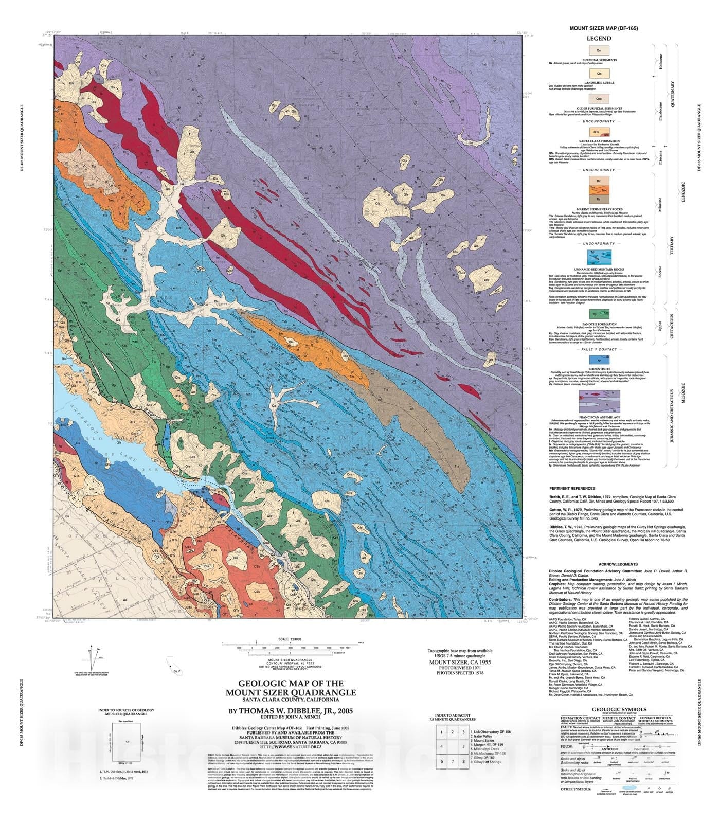 Map : Geologic map of the Mount Sizer quadrangle, Santa Clara County, California, 2005 Cartography Wall Art :