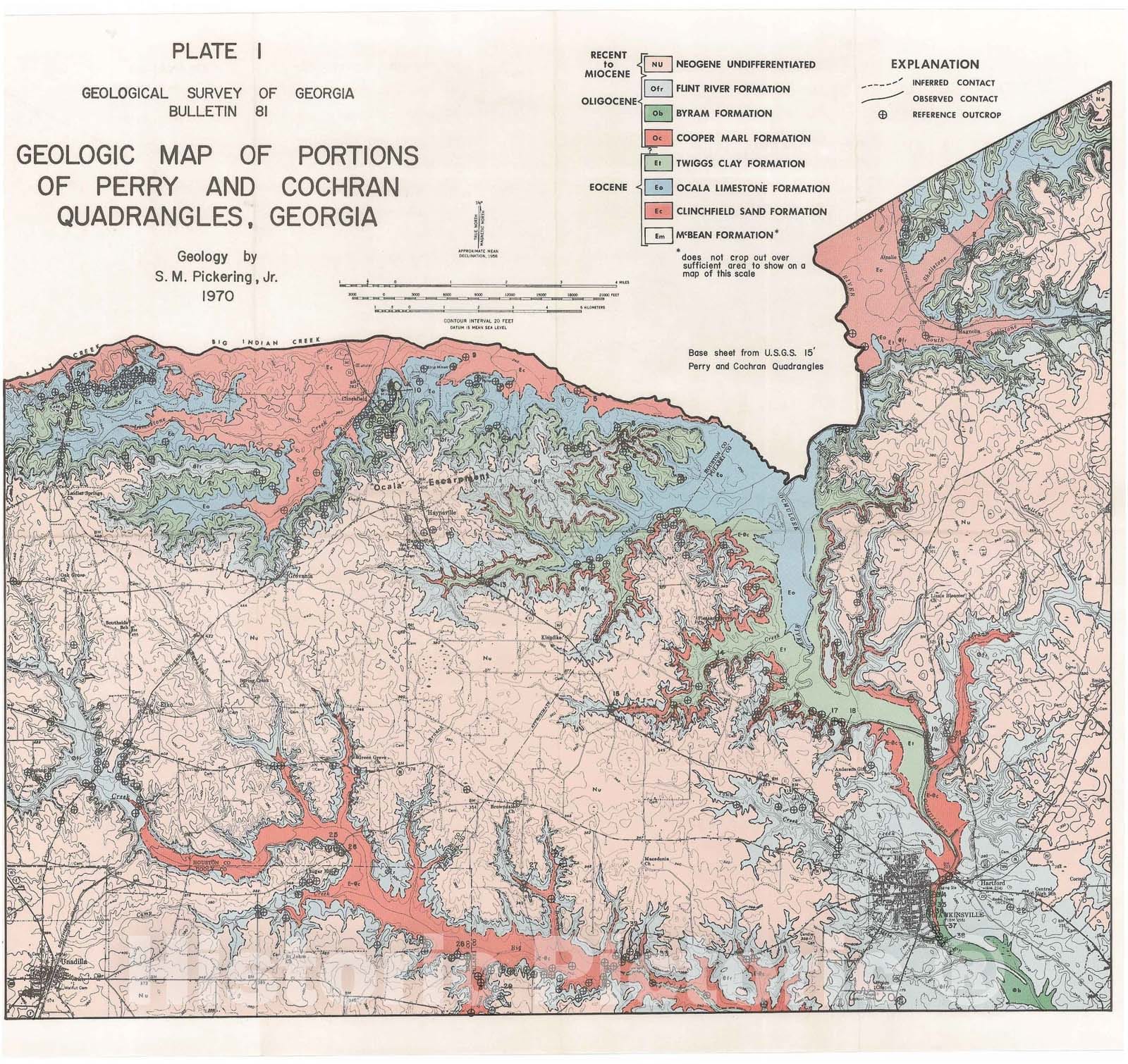 Map : Stratigraphy, paleontology, and economic geology of portions of Perry and Cochran quadrangles, Georgia, 1970 Cartography Wall Art :