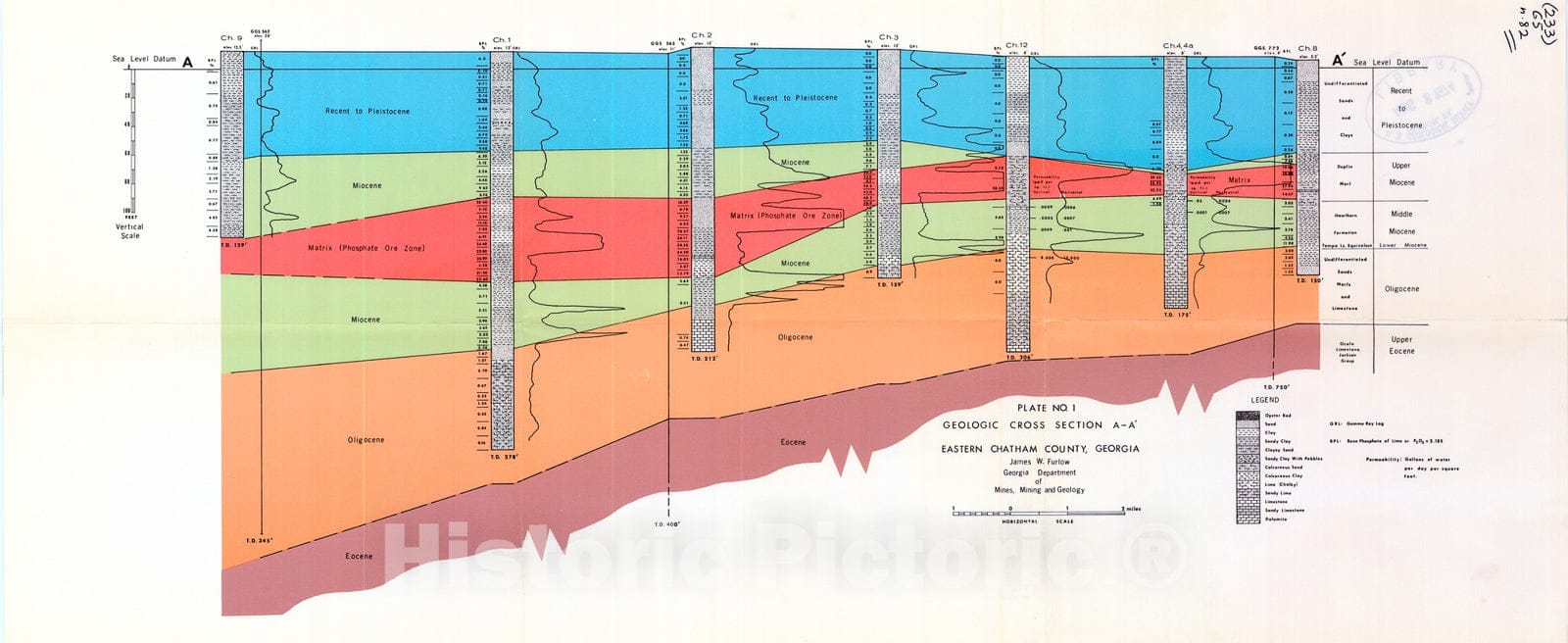 Map : Stratigraphy and economic geology of the eastern Chatham County phosphate deposit [Georgia], 1969 Cartography Wall Art :