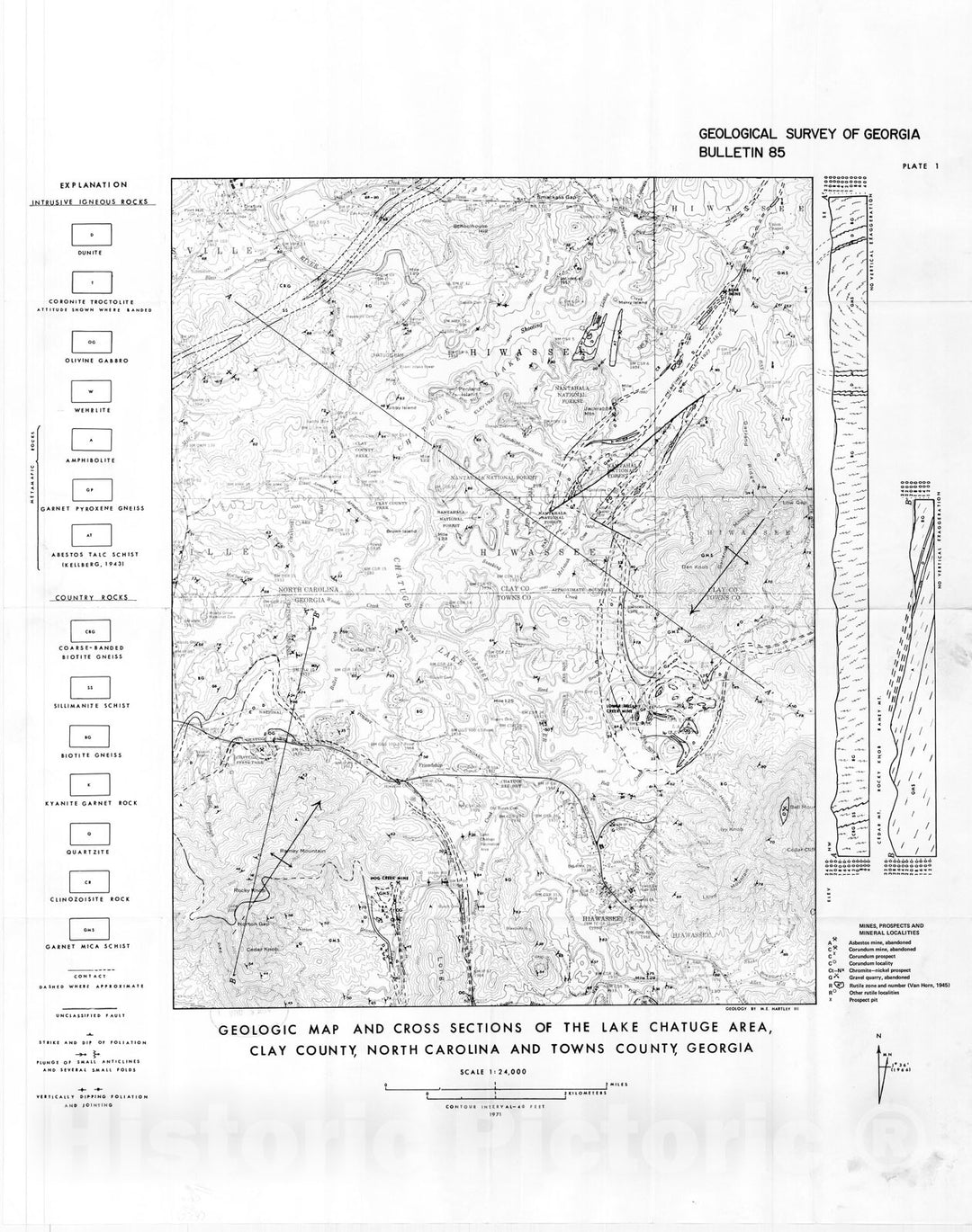 Map : Ultramafic and related rocks in the vicinity of Lake Chatuge [Towns County, Georgia and Clay County, North Carolina], 1973 Cartography Wall Art :