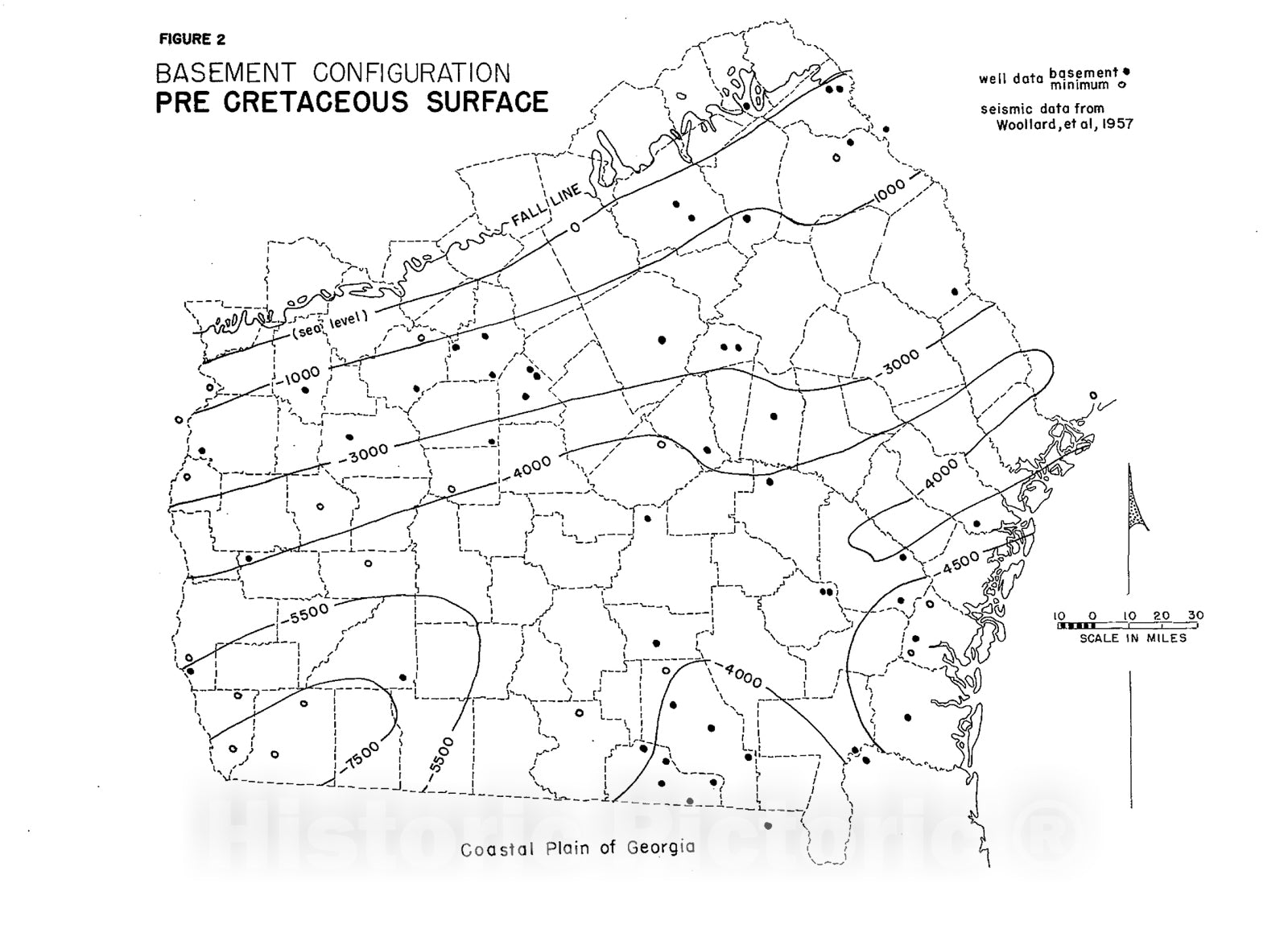 Map : Isopach and lithofacies analyses of the Cretaceous and Cenozoic rocks of the coastal plain of Georgia, 1974 Cartography Wall Art :